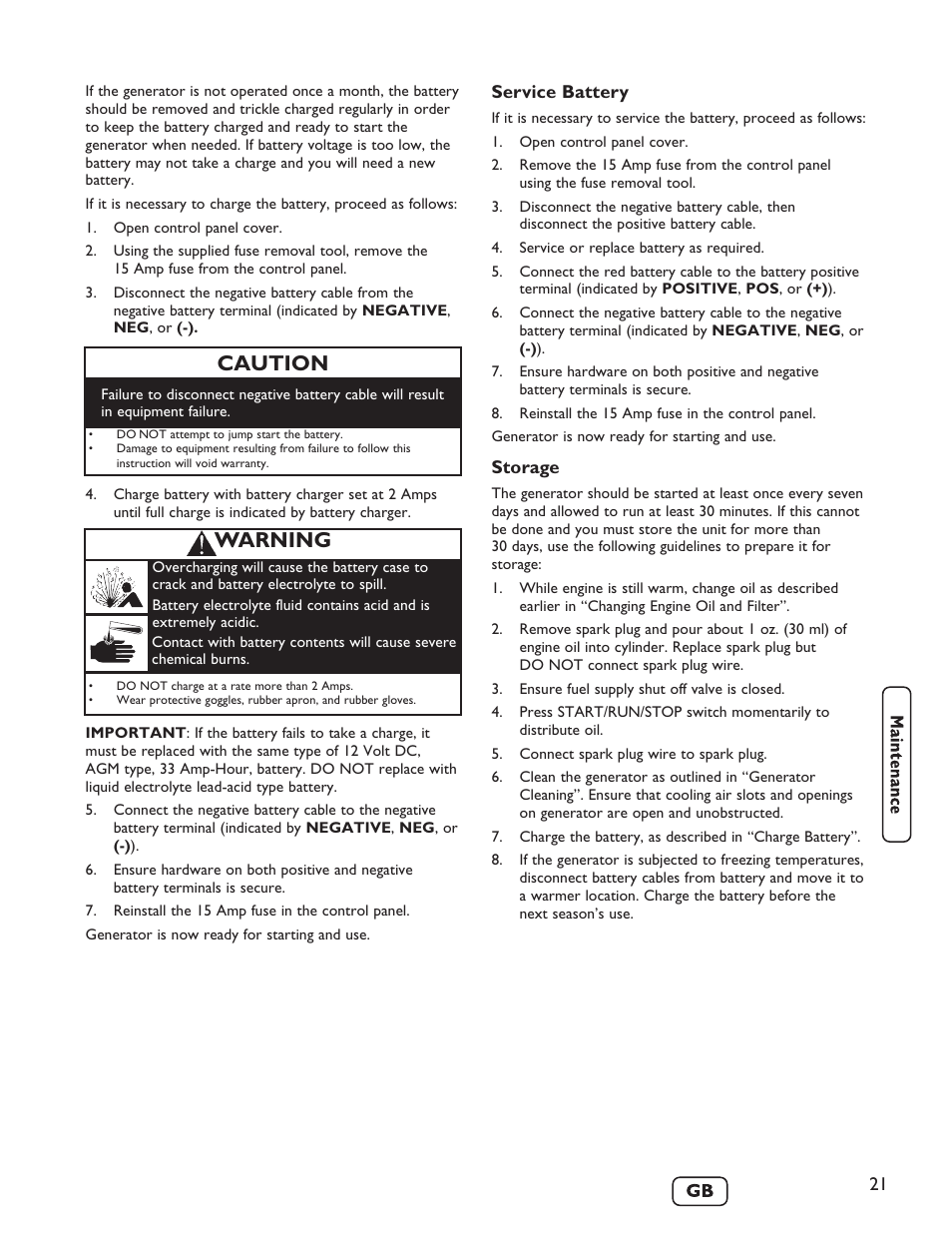 Storage, Caution, Warning | Briggs & Stratton 40248 User Manual | Page 23 / 28