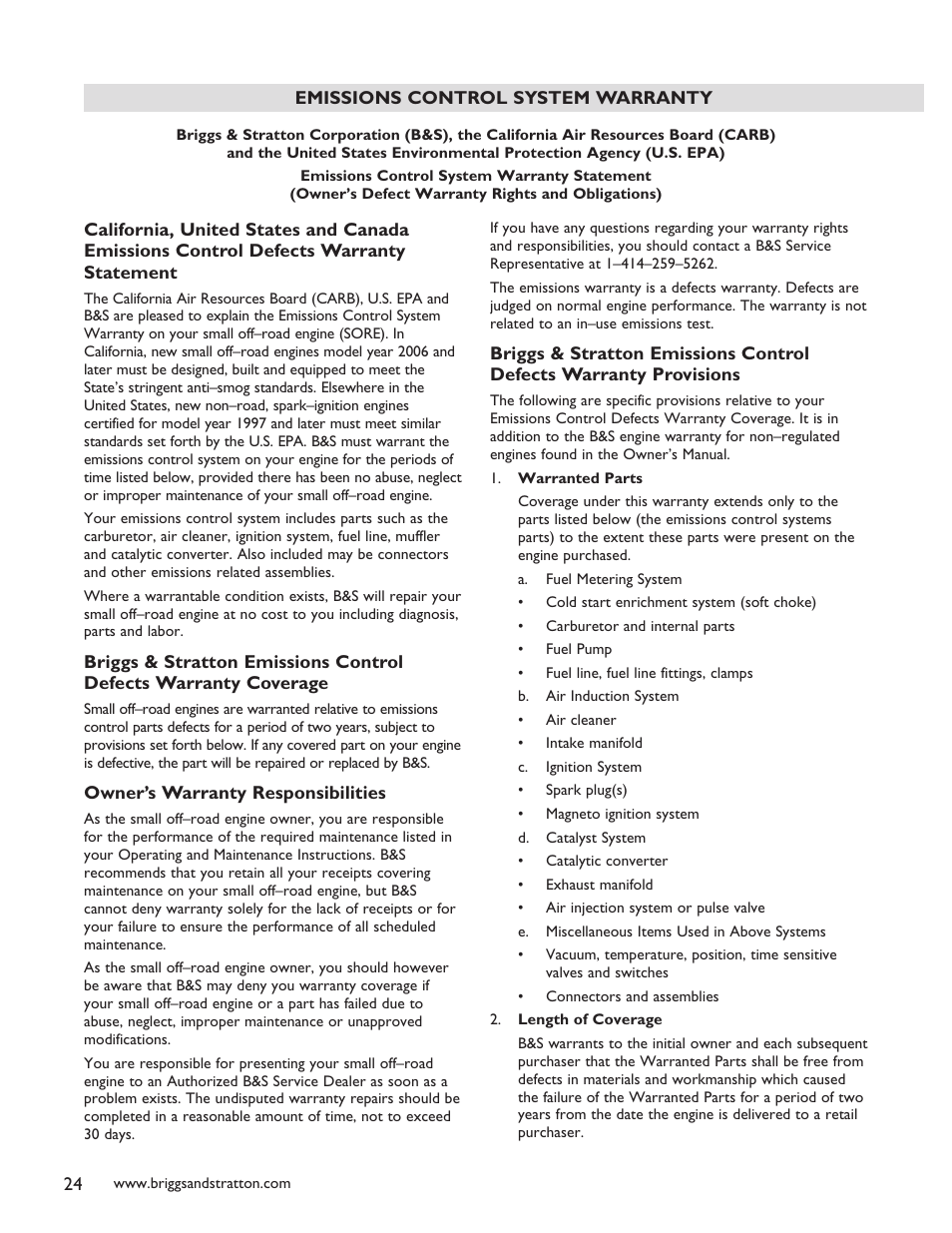 Briggs & Stratton 40248 User Manual | Page 26 / 28