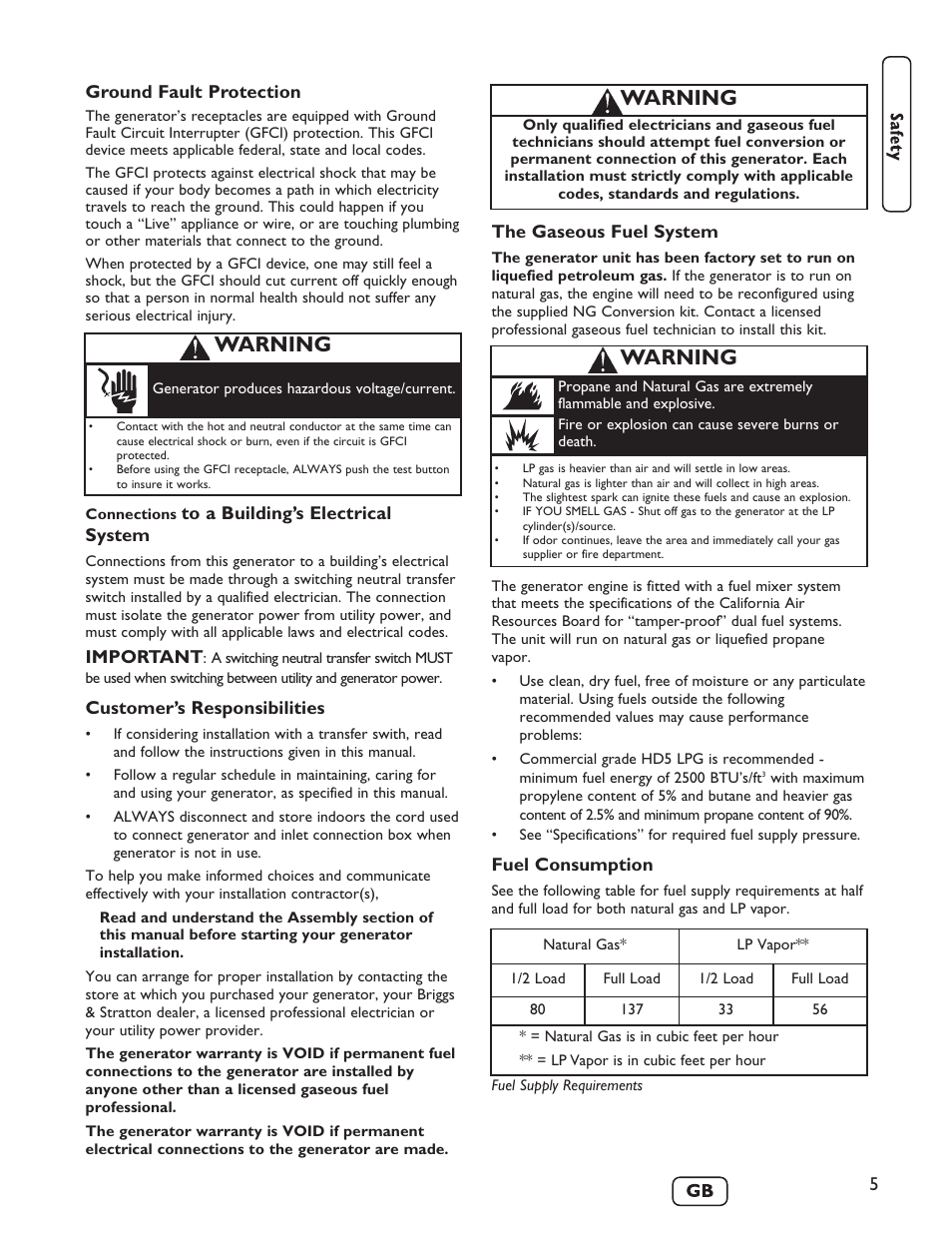 Warning | Briggs & Stratton 40248 User Manual | Page 7 / 28