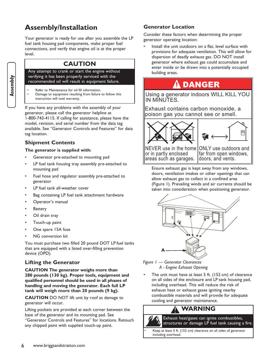 Assembly/installation, Warning caution | Briggs & Stratton 40248 User Manual | Page 8 / 28