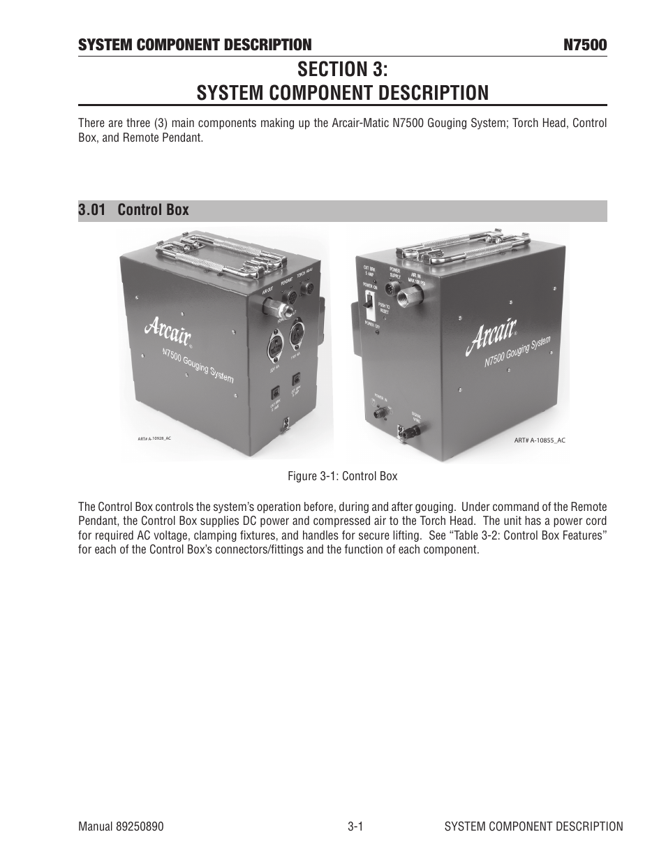 Section 3: system component description, 01 control box, Section 3: system component description -1 | 01 control box -1, System component description n7500 | Tweco N7500 User Manual | Page 17 / 64