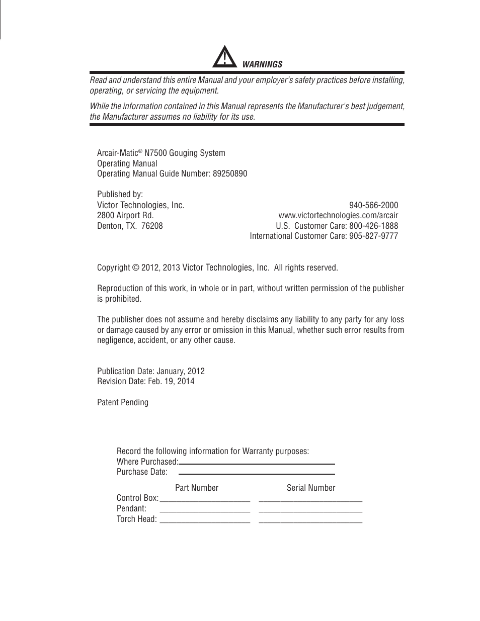 Tweco N7500 User Manual | Page 3 / 64