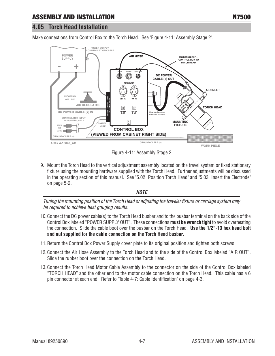 05 torch head installation, 05 torch head installation -7, Assembly and installation n7500 | Tweco N7500 User Manual | Page 33 / 64