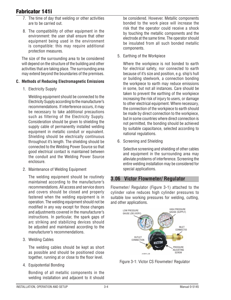 06 victor flowmeter/ regulator, Victor flowmeter/ regulator -4, Fabricator 141i | Tweco 141i Fabricator User Manual | Page 34 / 104