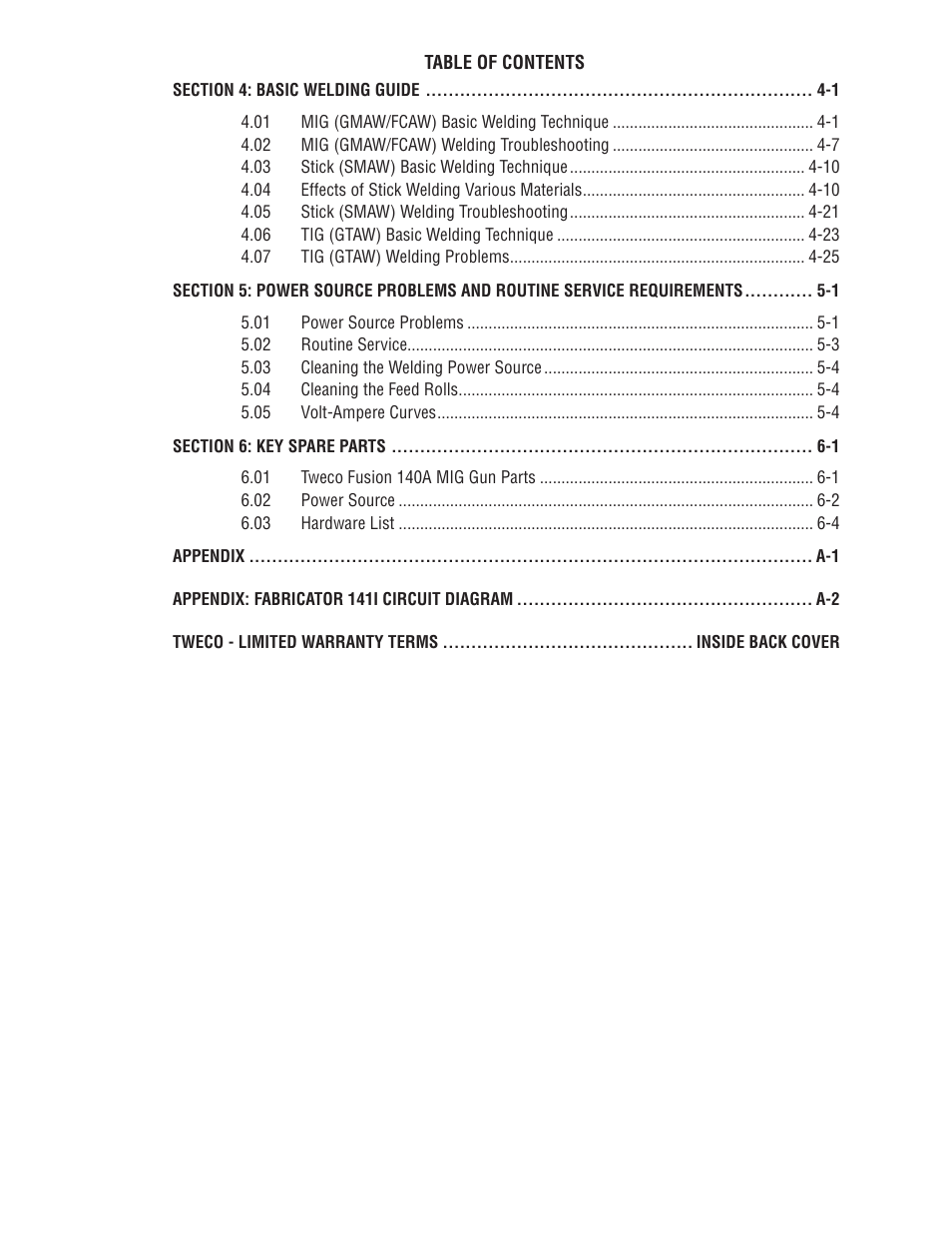 Tweco 141i Fabricator User Manual | Page 5 / 104