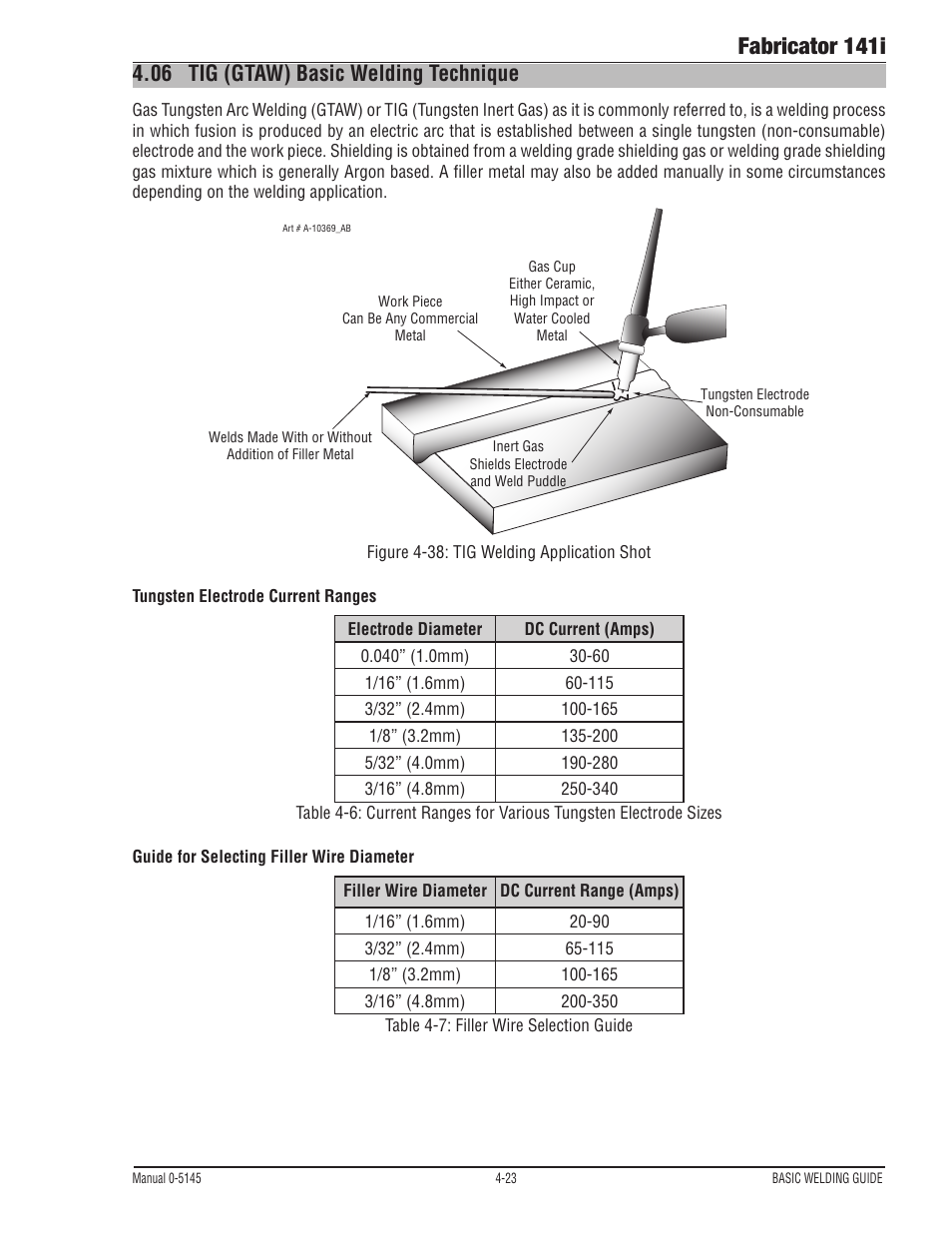 06 tig (gtaw) basic welding technique, Tig (gtaw) basic welding technique -23, Fabricator 141i | Tweco 141i Fabricator User Manual | Page 83 / 104