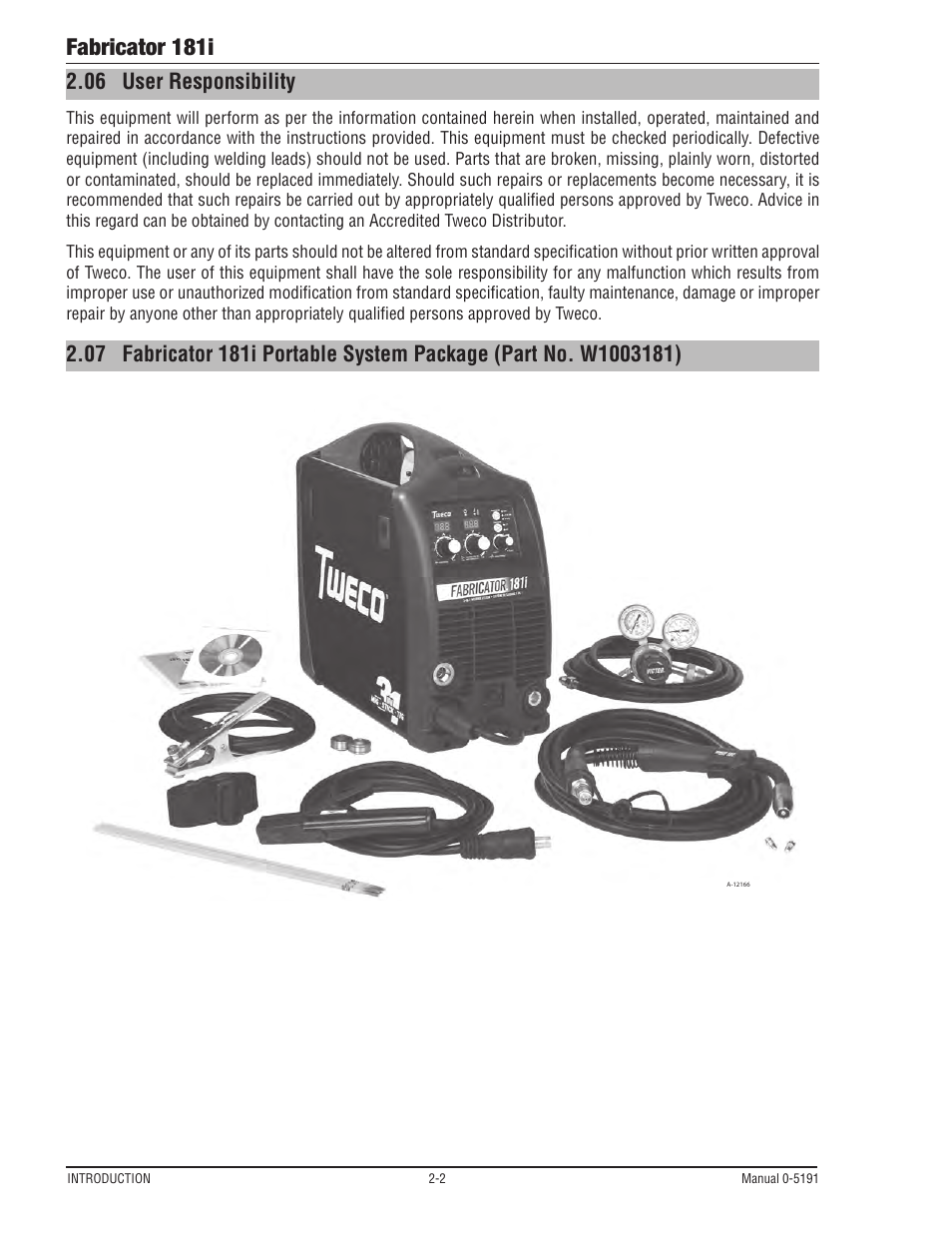 Fabricator 181i, 06 user responsibility | Tweco 181i Fabricator User Manual | Page 26 / 96