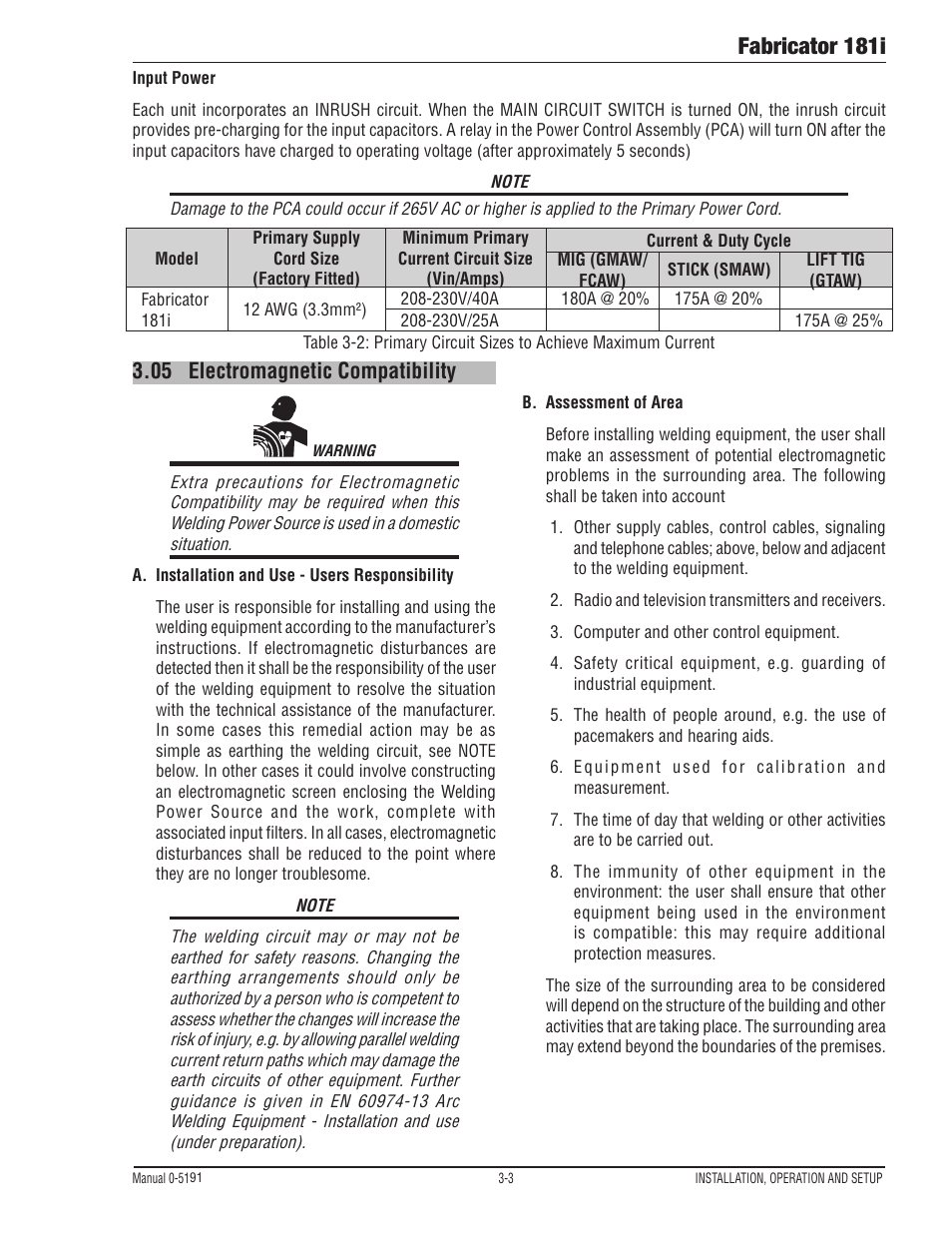 Fabricator 181i, 05 electromagnetic compatibility | Tweco 181i Fabricator User Manual | Page 33 / 96
