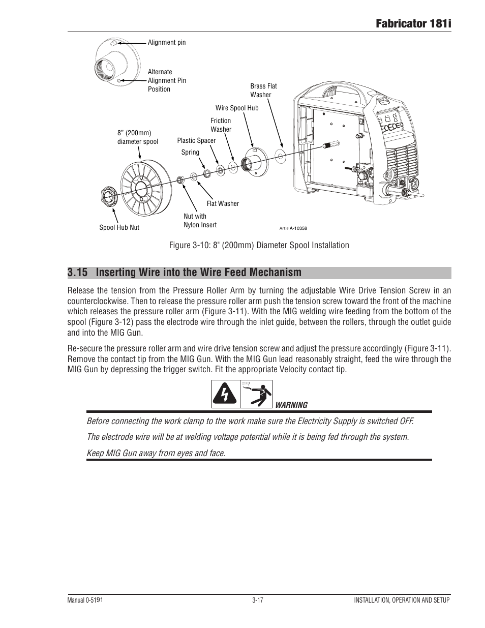 Fabricator 181i, 15 inserting wire into the wire feed mechanism | Tweco 181i Fabricator User Manual | Page 47 / 96