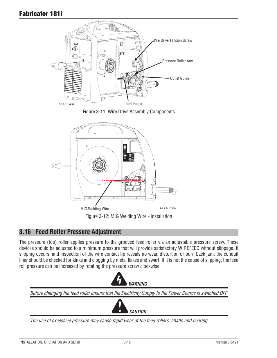 Fabricator 181i, 16 feed roller pressure adjustment | Tweco 181i Fabricator User Manual | Page 48 / 96