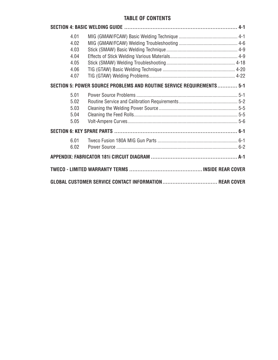 Tweco 181i Fabricator User Manual | Page 5 / 96