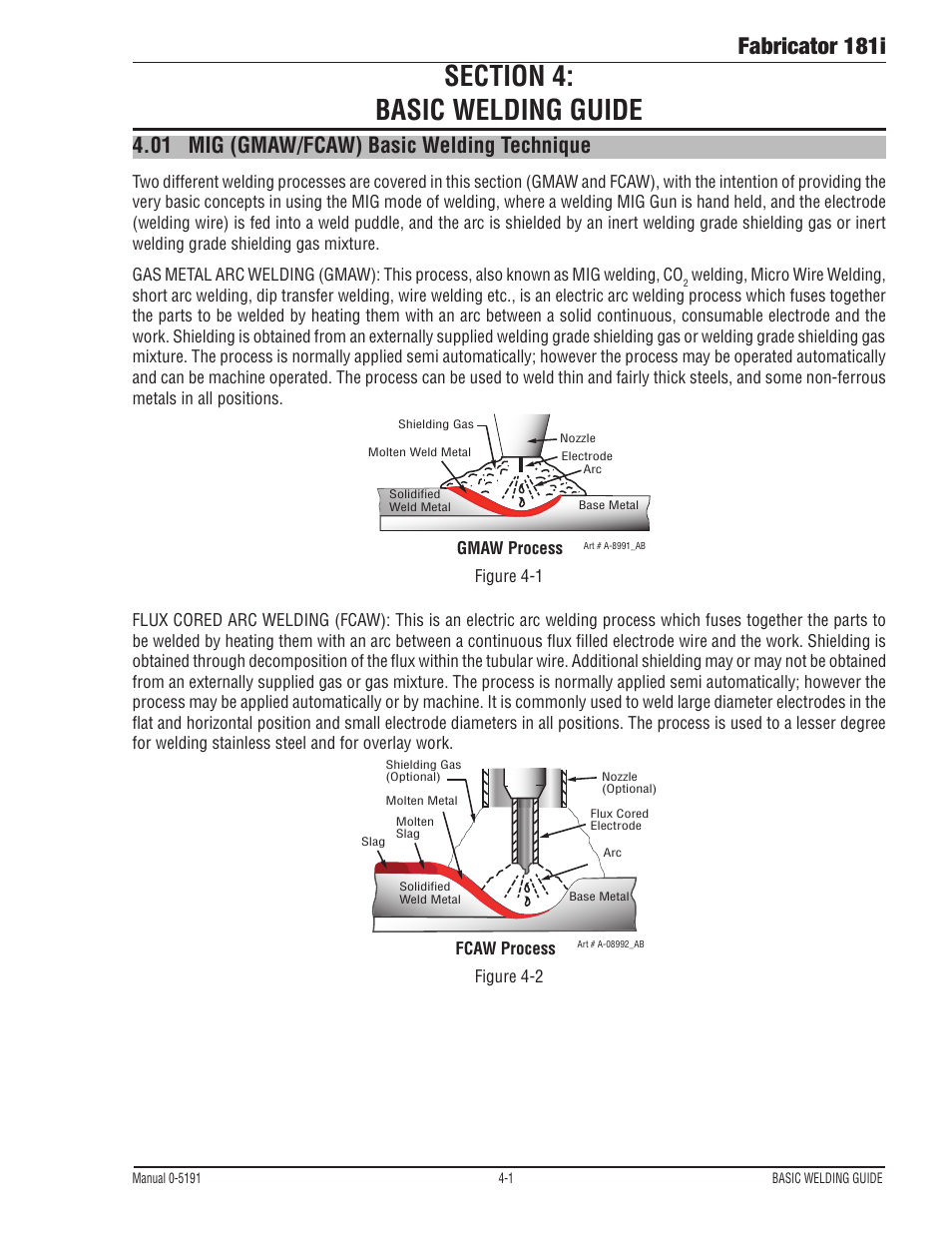 Fabricator 181i, 01 mig (gmaw/fcaw) basic welding technique | Tweco 181i Fabricator User Manual | Page 59 / 96