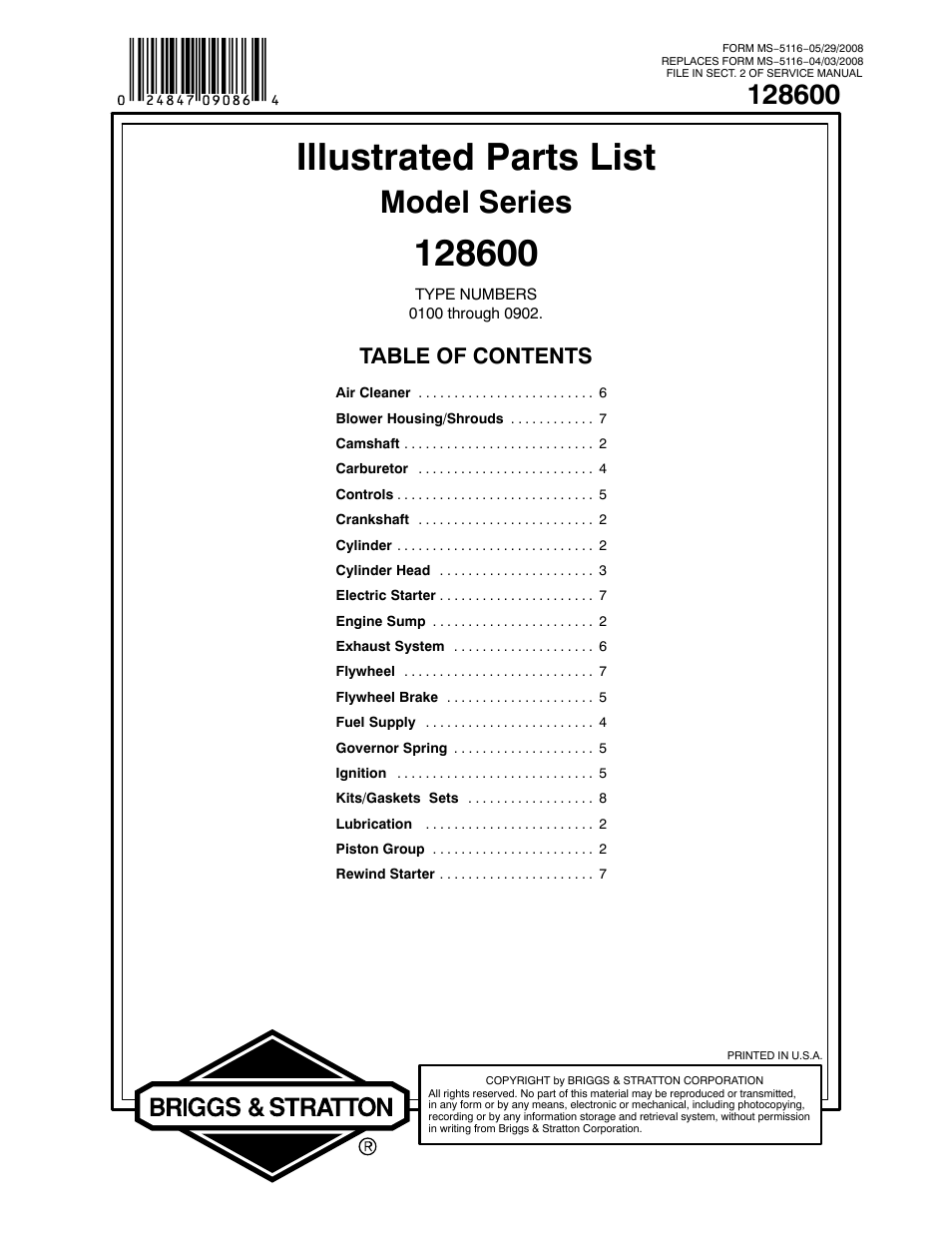 Briggs & Stratton MODEL SERIES 128600 User Manual | 13 pages