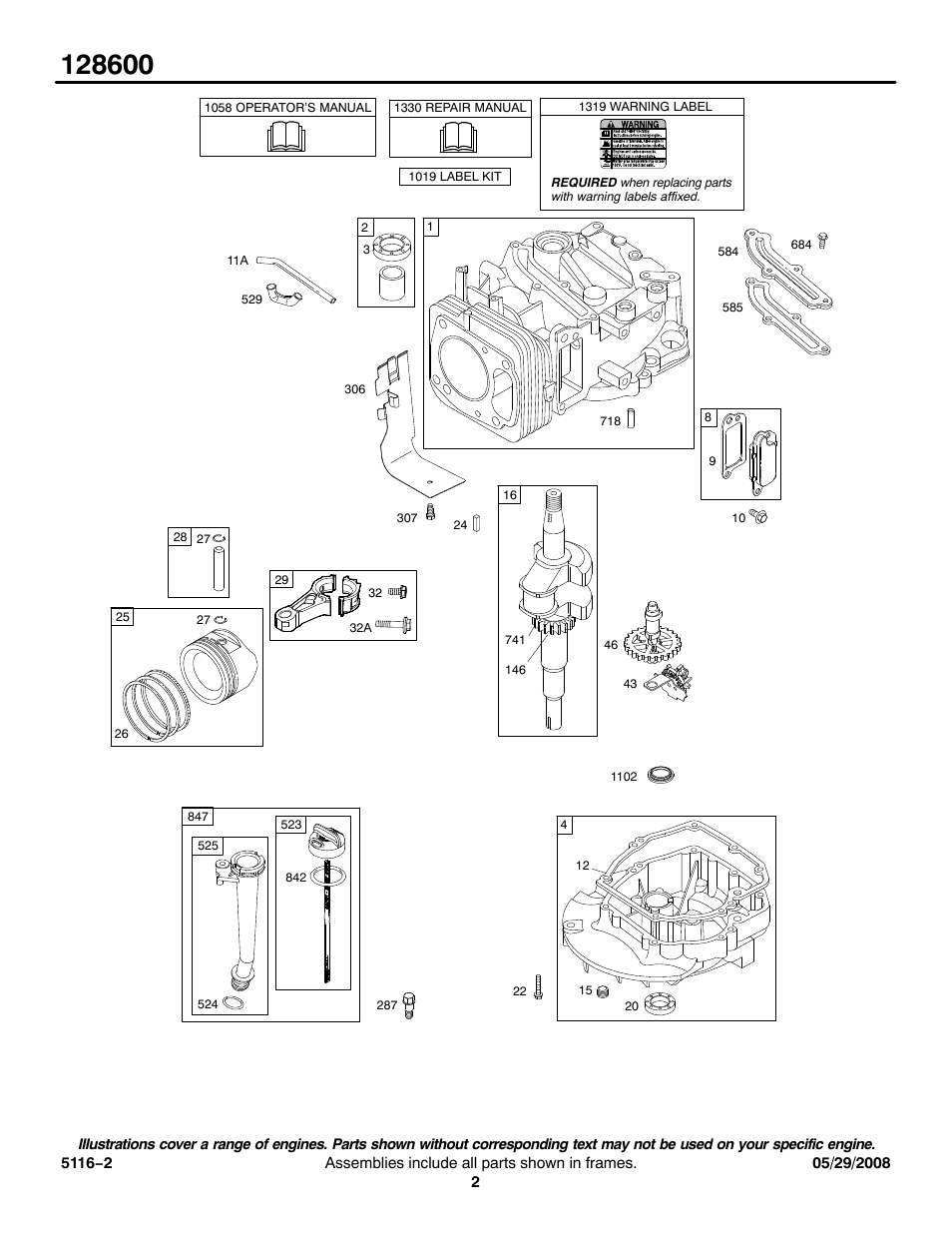 Briggs & Stratton MODEL SERIES 128600 User Manual | Page 2 / 13