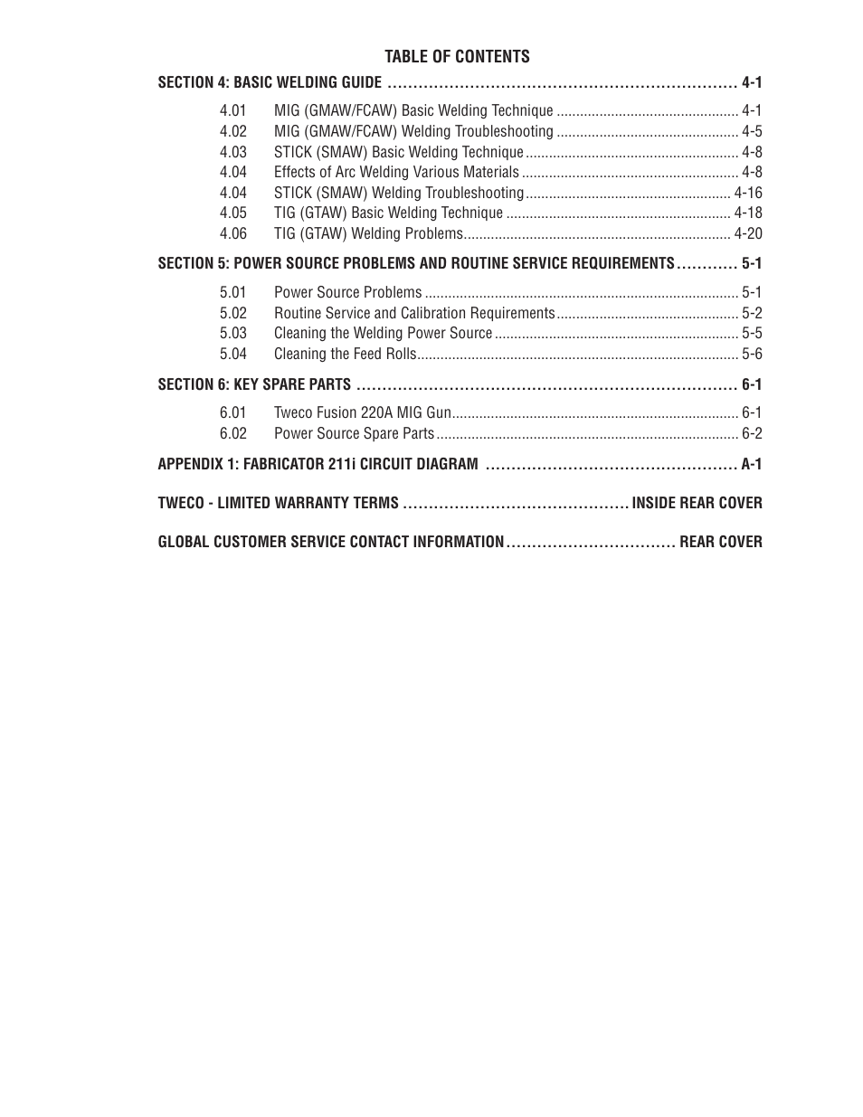 Tweco 211i Fabricator User Manual | Page 5 / 96