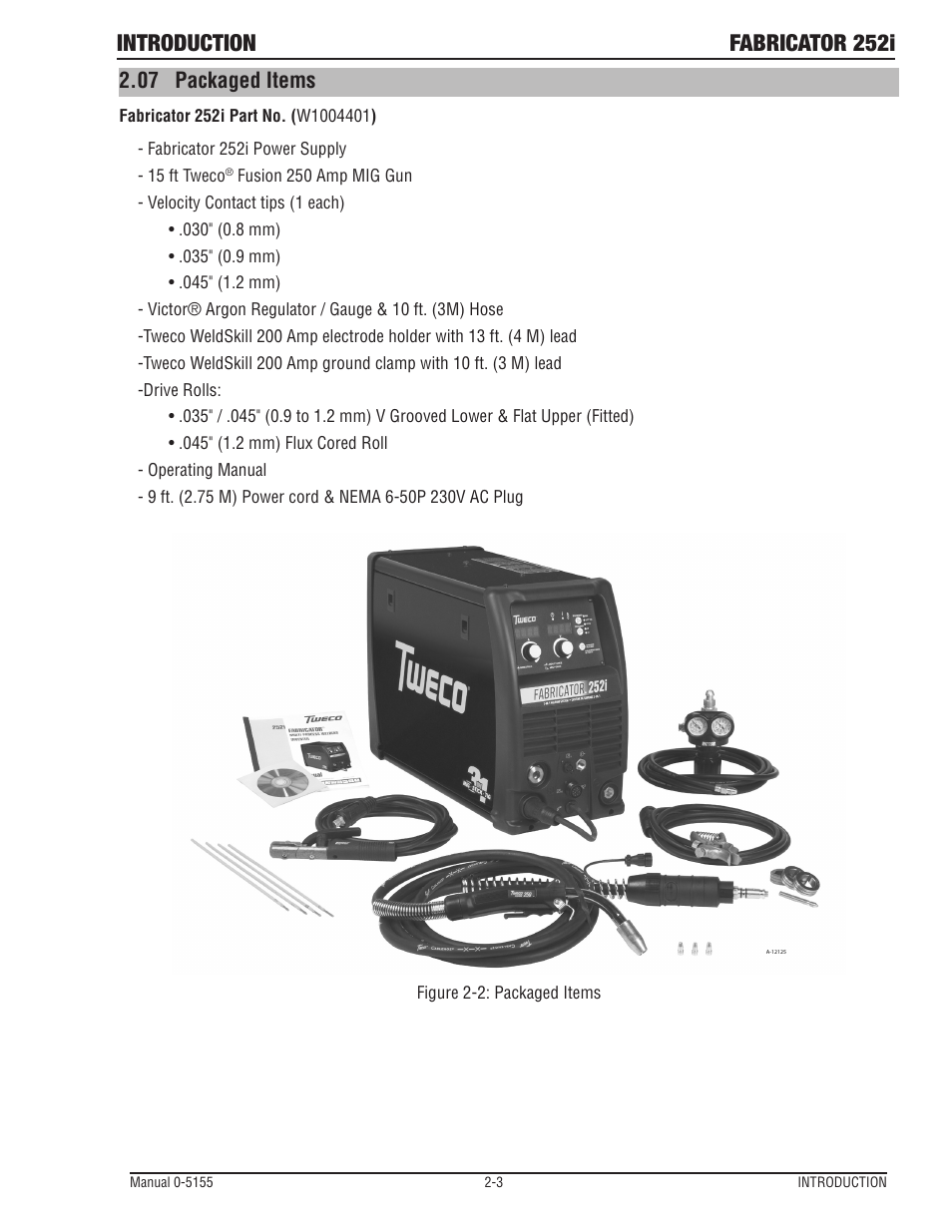 Packaged items -3, Introduction fabricator 252i, 07 packaged items | Tweco 252i Fabricator User Manual | Page 27 / 100