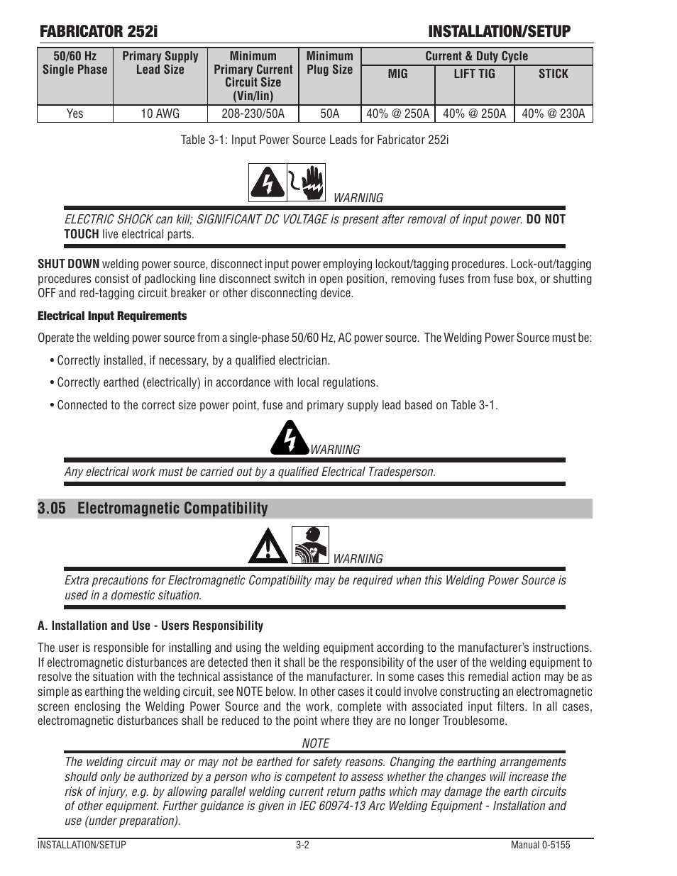 Electromagnetic compatibility -2, Fabricator 252i installation/setup | Tweco 252i Fabricator User Manual | Page 32 / 100