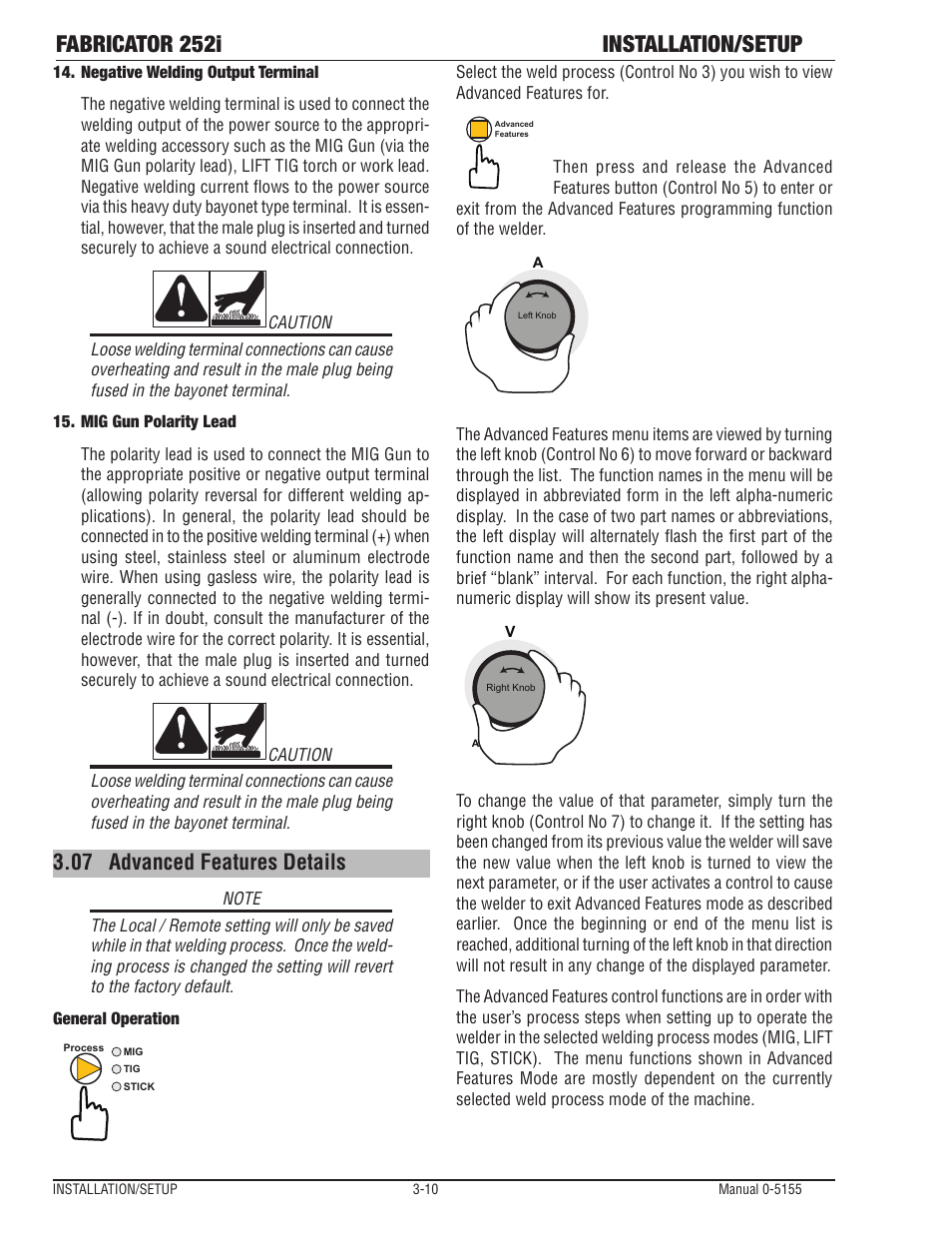 Advanced features details -10, Fabricator 252i installation/setup, 07 advanced features details | Tweco 252i Fabricator User Manual | Page 40 / 100