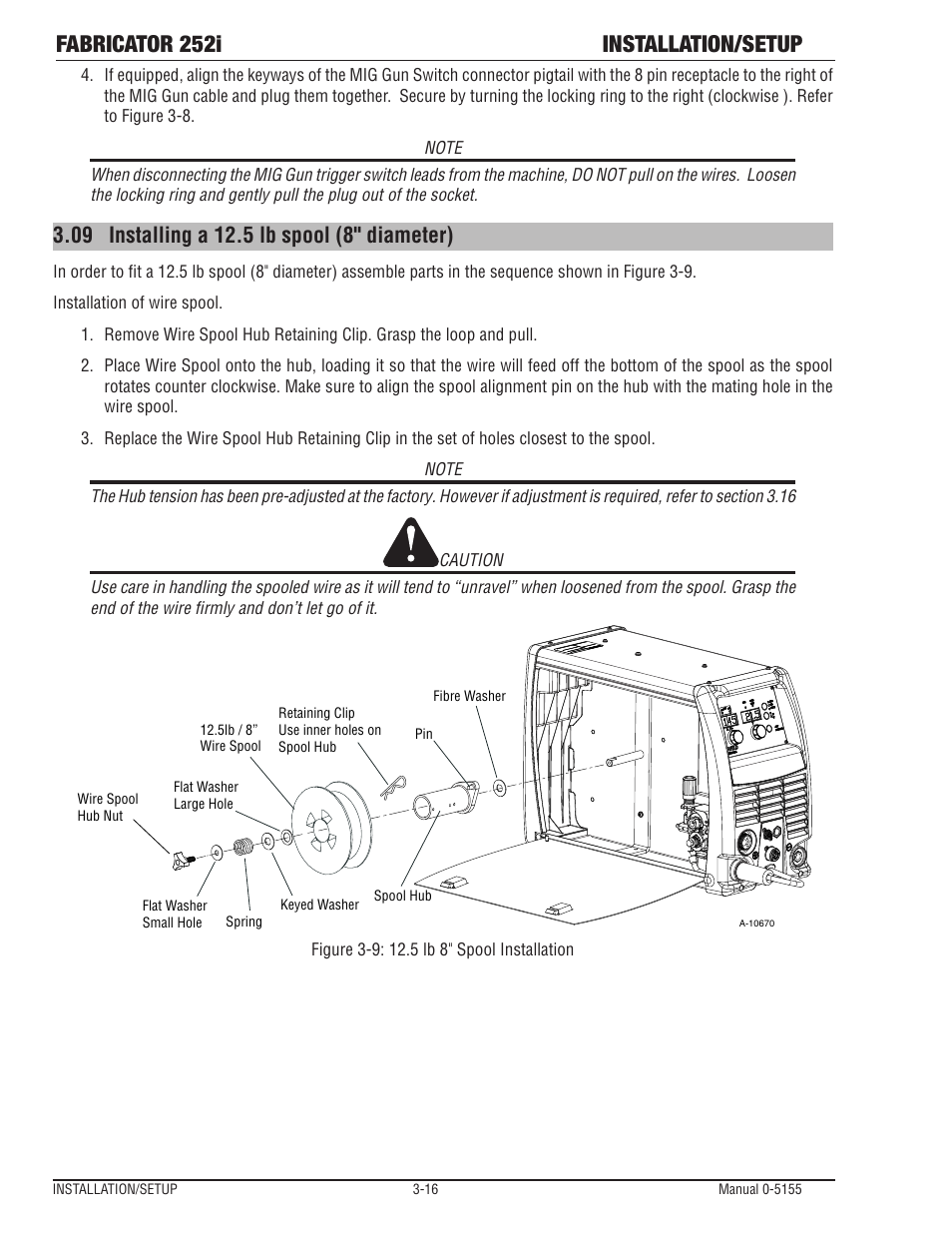 Installing a 12.5 lb spool (8" diameter) -16, Fabricator 252i installation/setup | Tweco 252i Fabricator User Manual | Page 46 / 100