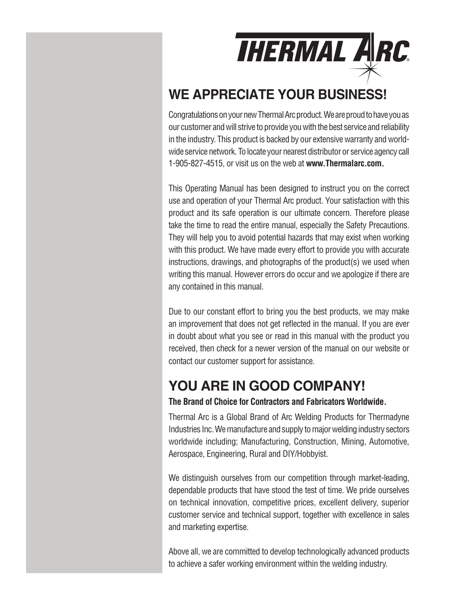 We appreciate your business, You are in good company | Tweco 161 S Inverter Arc Welder User Manual | Page 2 / 52