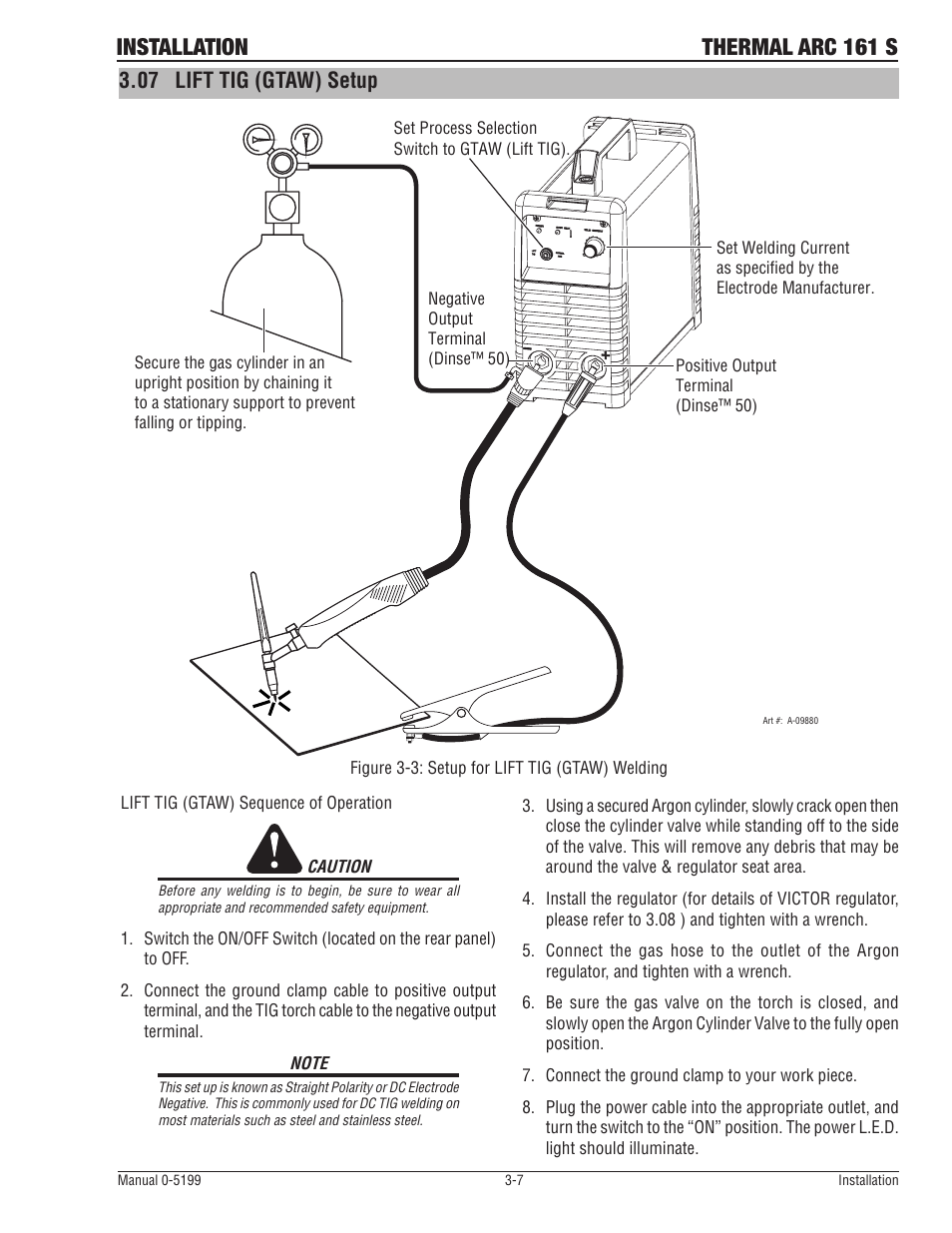 Installation thermal arc 161 s, 07 lift tig (gtaw) setup | Tweco 161 S Inverter Arc Welder User Manual | Page 23 / 52