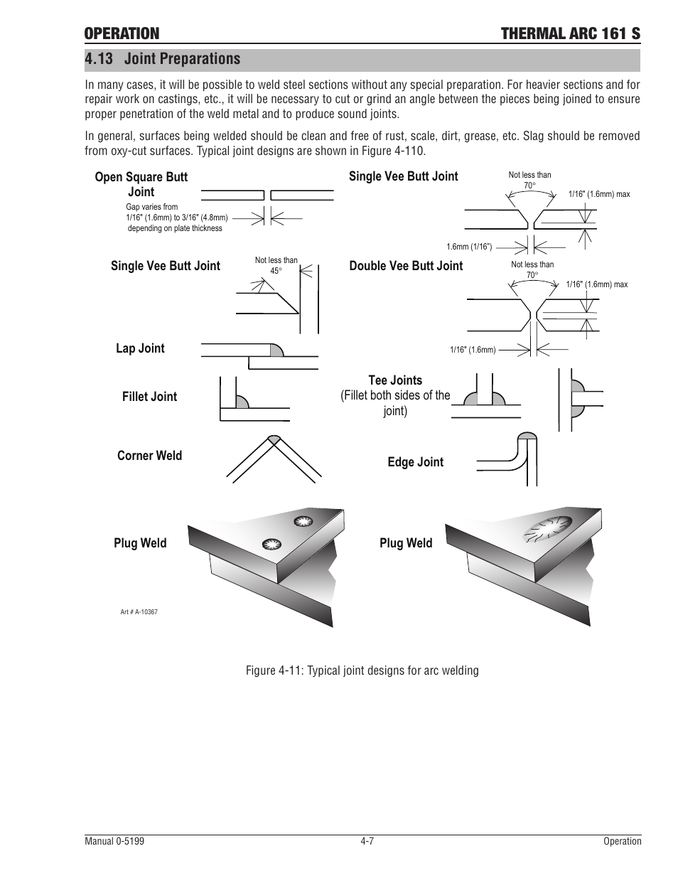 Operation thermal arc 161 s, 13 joint preparations | Tweco 161 S Inverter Arc Welder User Manual | Page 33 / 52