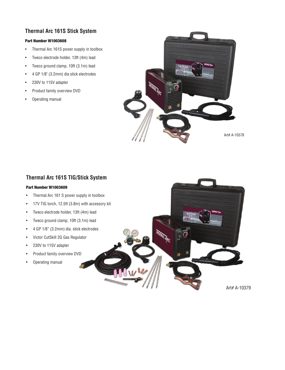 Thermal arc 161s stick system, Thermal arc 161s tig/stick system | Tweco 161 S Inverter Arc Welder User Manual | Page 6 / 52