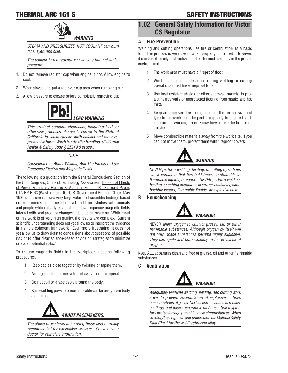 Thermal arc 161 s safety instructions | Tweco 161 S Inverter Arc Welder User Manual | Page 10 / 58