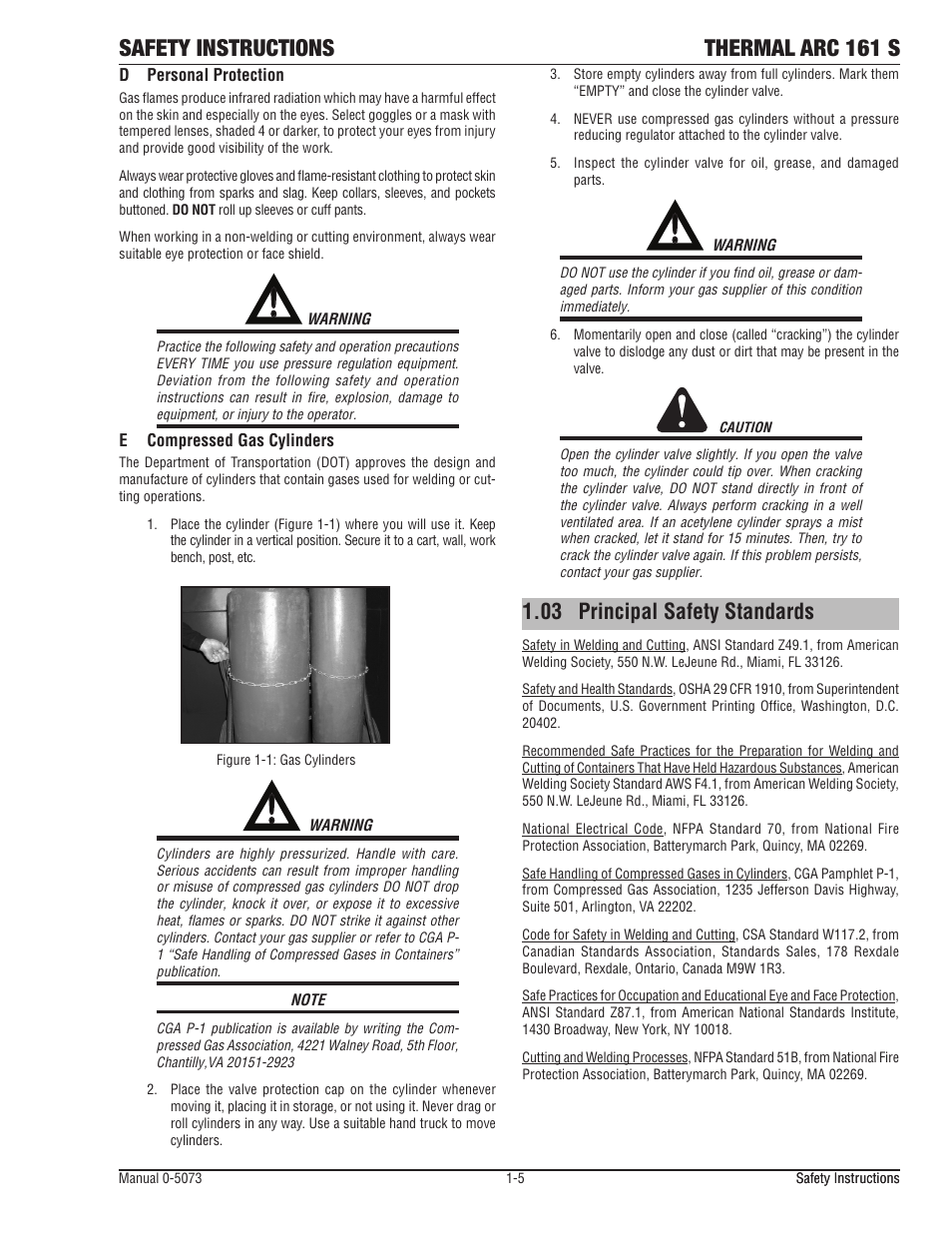 Safety instructions thermal arc 161 s, 03 principal safety standards | Tweco 161 S Inverter Arc Welder User Manual | Page 11 / 58