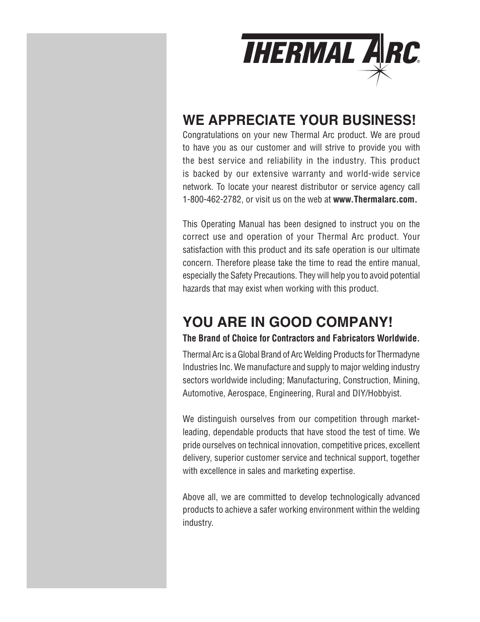 We appreciate your business, You are in good company | Tweco 161 S Inverter Arc Welder User Manual | Page 2 / 58