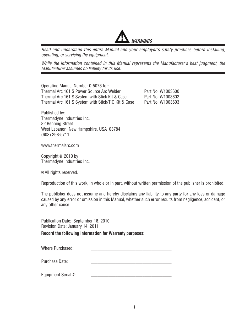 Tweco 161 S Inverter Arc Welder User Manual | Page 3 / 58