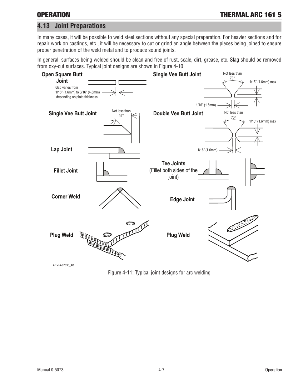 13 joint preparations, Joint preparations -7, Operation thermal arc 161 s | Tweco 161 S Inverter Arc Welder User Manual | Page 39 / 58