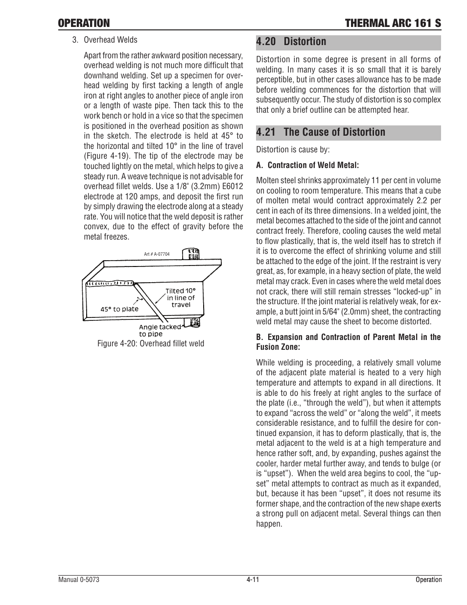 20 distortion, 21 the cause of distortion, Distortion -11 | The cause of distortion -11, Operation thermal arc 161 s | Tweco 161 S Inverter Arc Welder User Manual | Page 43 / 58