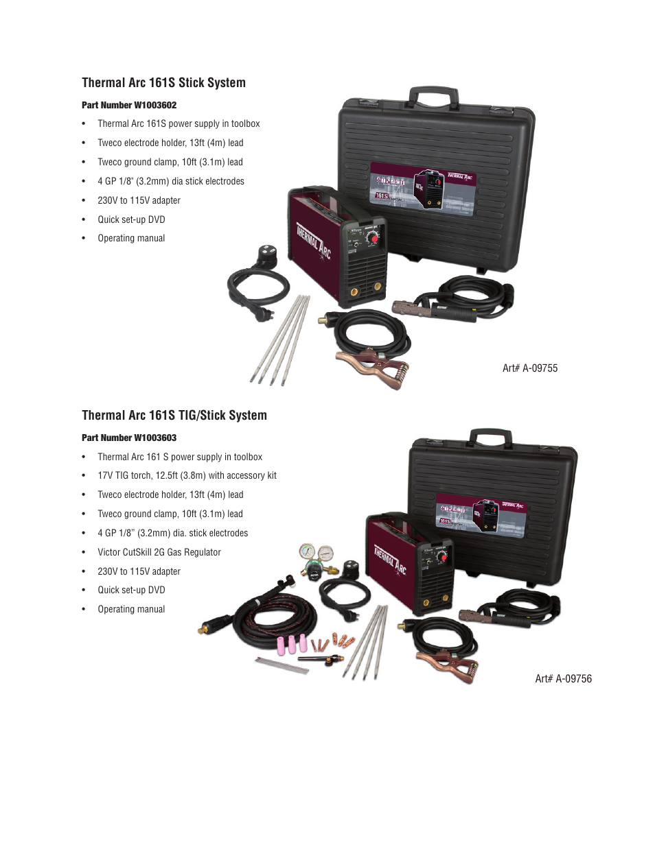 Thermal arc 161s stick system, Thermal arc 161s tig/stick system | Tweco 161 S Inverter Arc Welder User Manual | Page 6 / 58