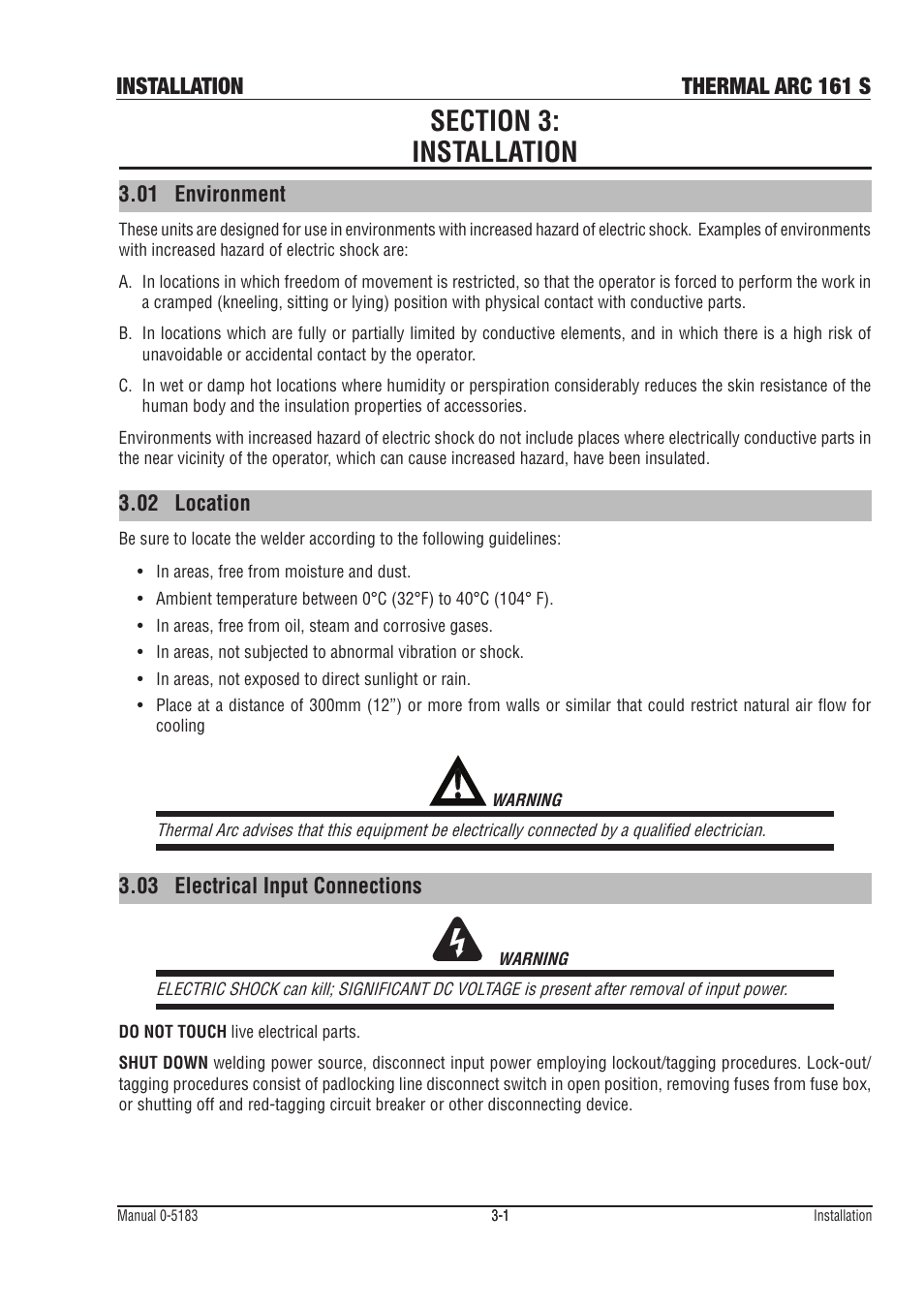 Installation thermal arc 161 s | Tweco 161 S UK User Manual | Page 17 / 48