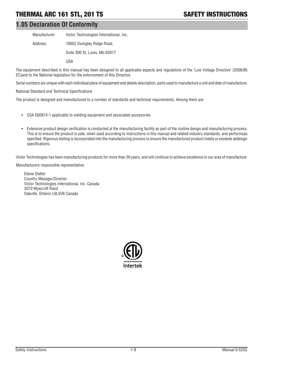 05 declaration of conformity | Tweco 201 ts Thermal Arc User Manual | Page 14 / 58