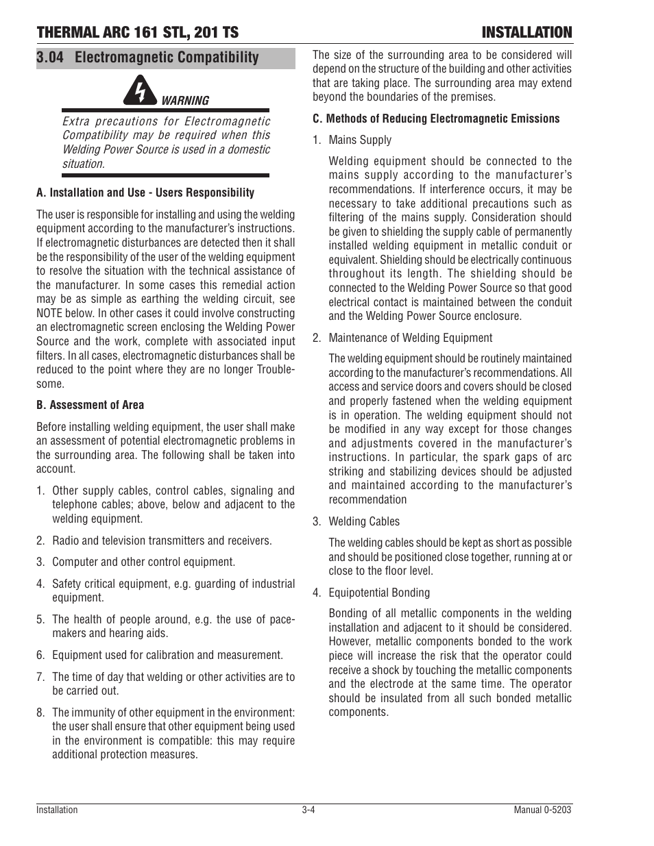 04 electromagnetic compatibility | Tweco 201 ts Thermal Arc User Manual | Page 22 / 58