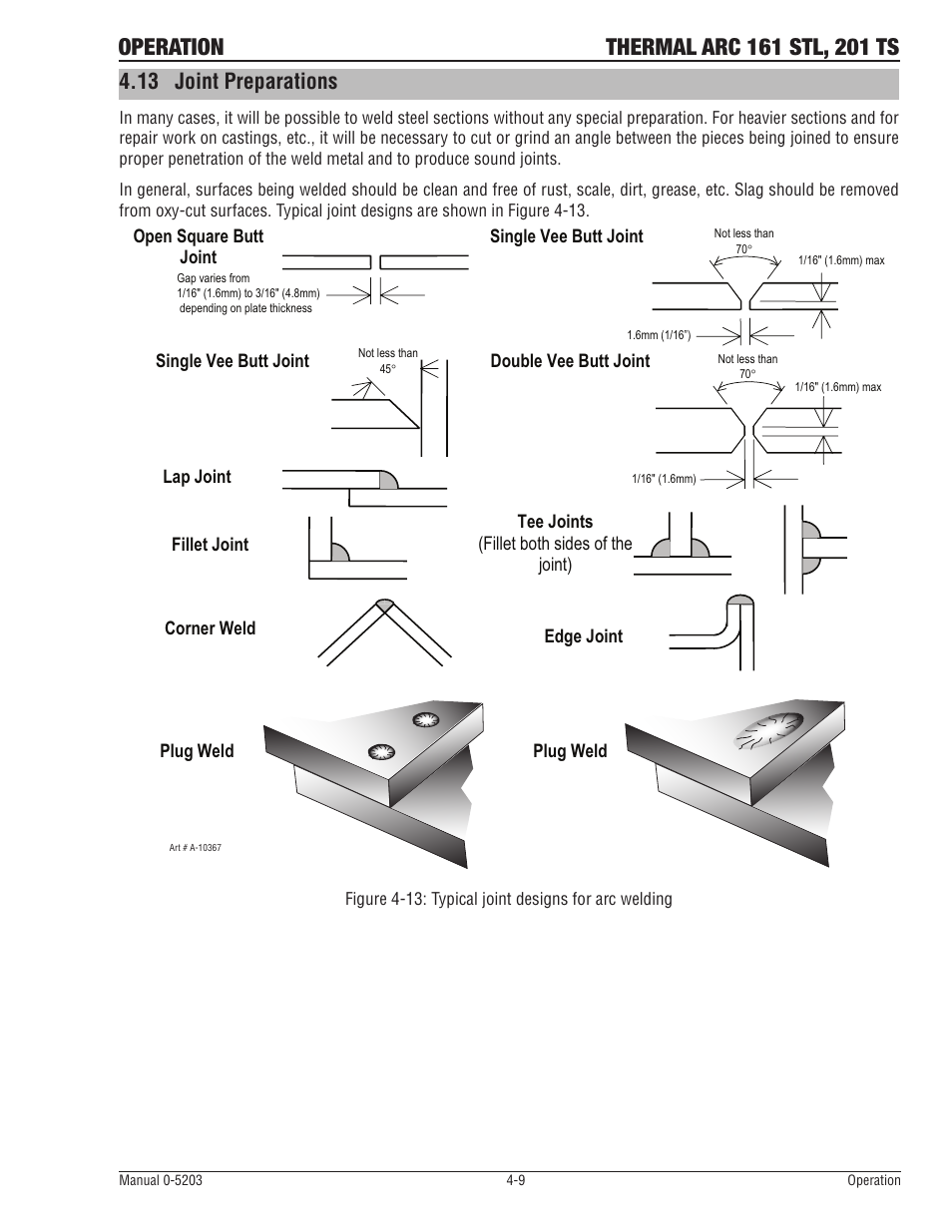 13 joint preparations | Tweco 201 ts Thermal Arc User Manual | Page 39 / 58