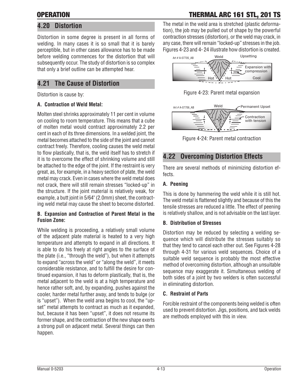 20 distortion, 21 the cause of distortion, 22 overcoming distortion effects | Tweco 201 ts Thermal Arc User Manual | Page 43 / 58