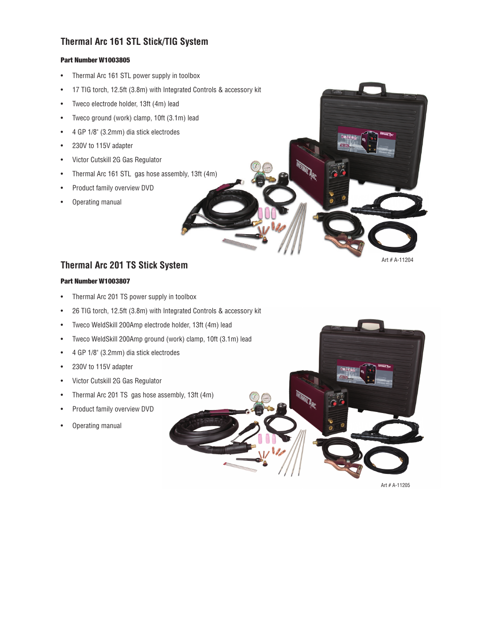 Thermal arc 161 stl stick/tig system, Thermal arc 201 ts stick system | Tweco 201 ts Thermal Arc User Manual | Page 6 / 58