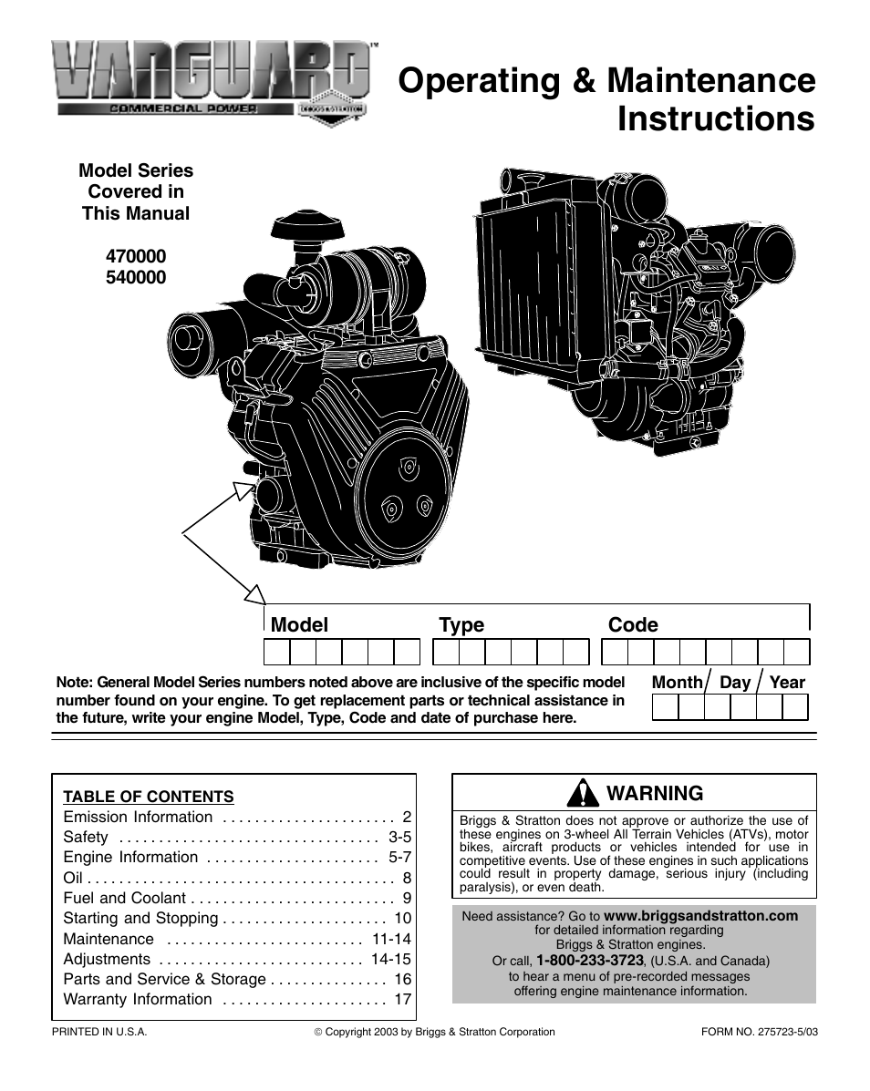 Briggs & Stratton 470000 User Manual | 20 pages