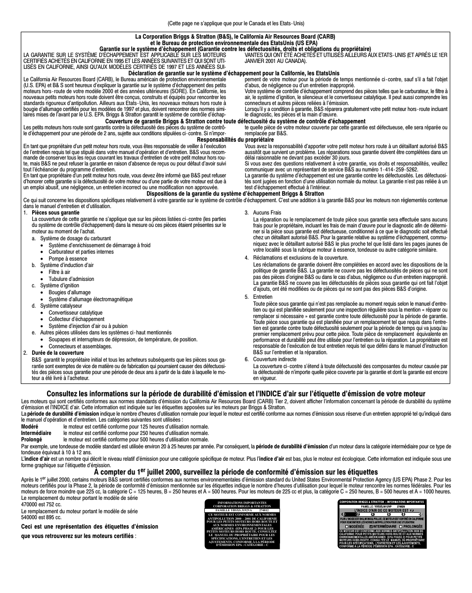 À compter du 1 | Briggs & Stratton 470000 User Manual | Page 19 / 20
