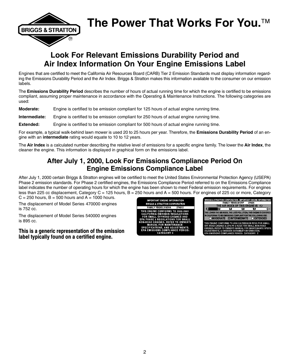 The power that works for you | Briggs & Stratton 470000 User Manual | Page 2 / 20