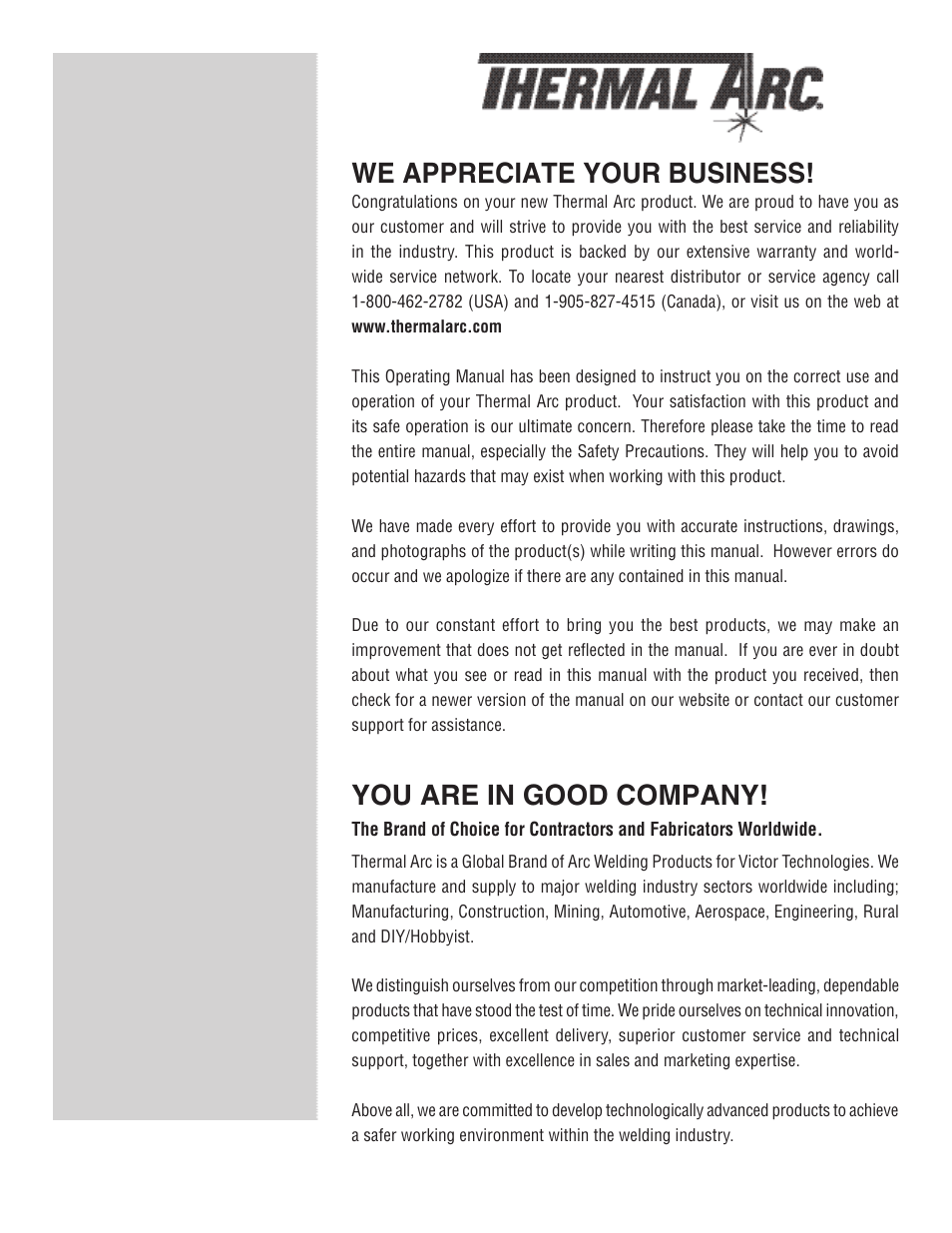 We appreciate your business, You are in good company | Tweco 186 DC Inverter User Manual | Page 2 / 84