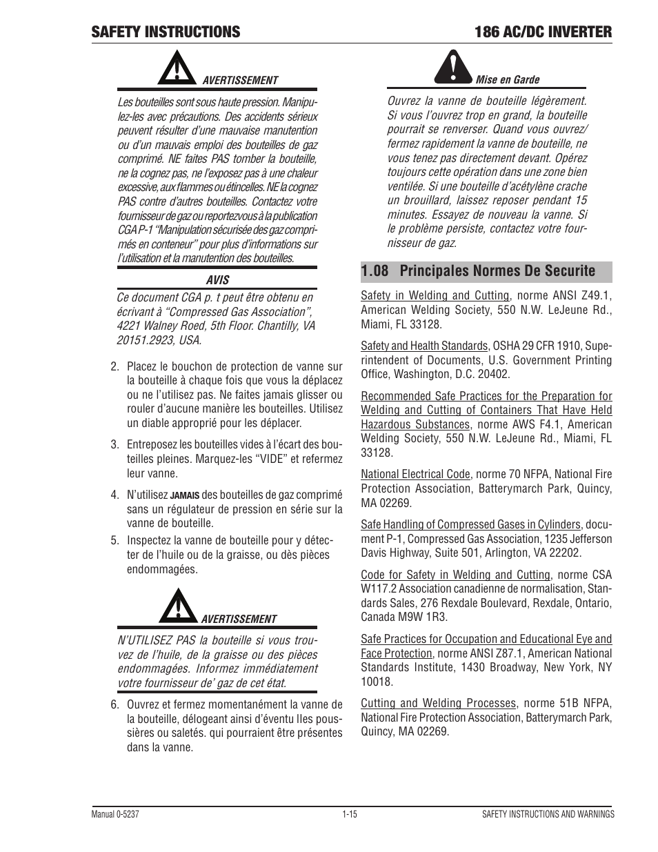 08 principales normes de securite, Safety instructions 186 ac/dc inverter | Tweco 186 DC Inverter User Manual | Page 21 / 84