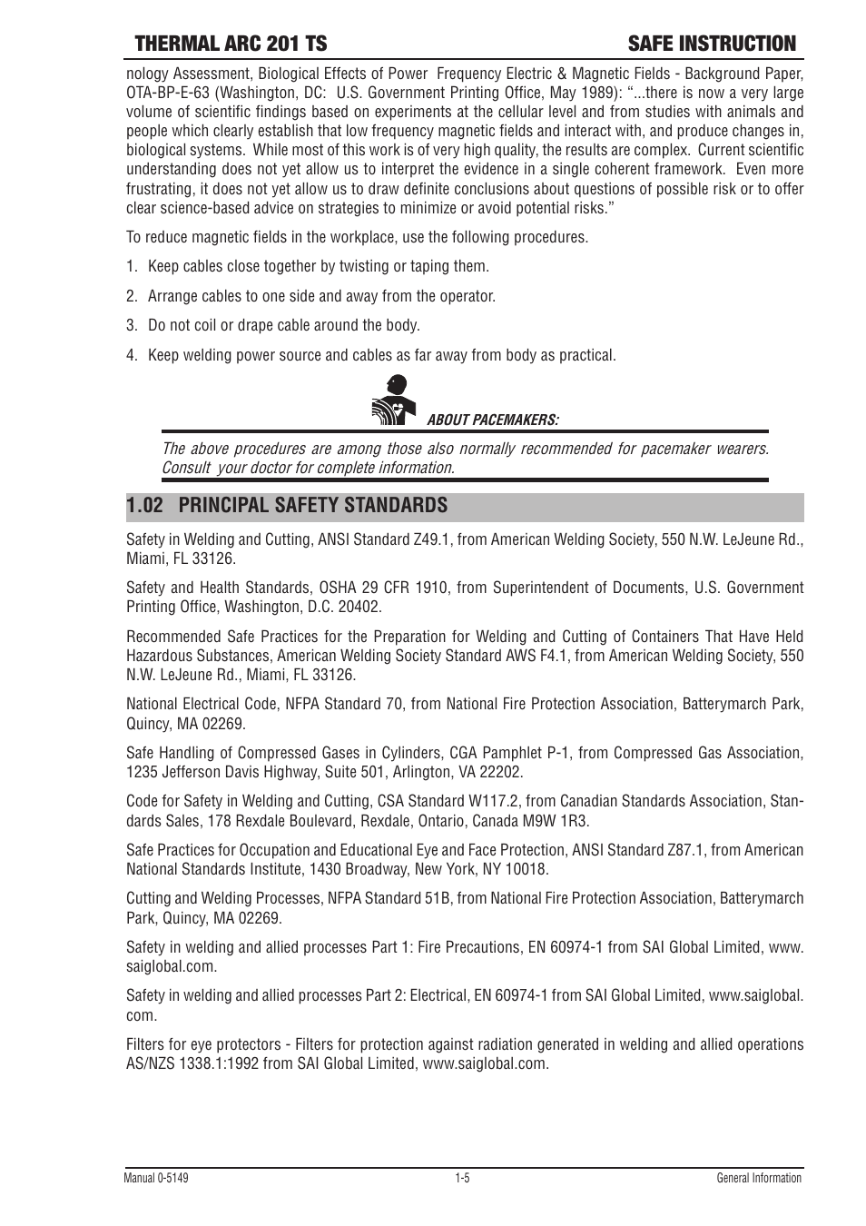 02 principal safety standards, Principal safety standards -5, Thermal arc 201 ts safe instruction | Tweco 201 ts Thermal Arc User Manual | Page 11 / 48