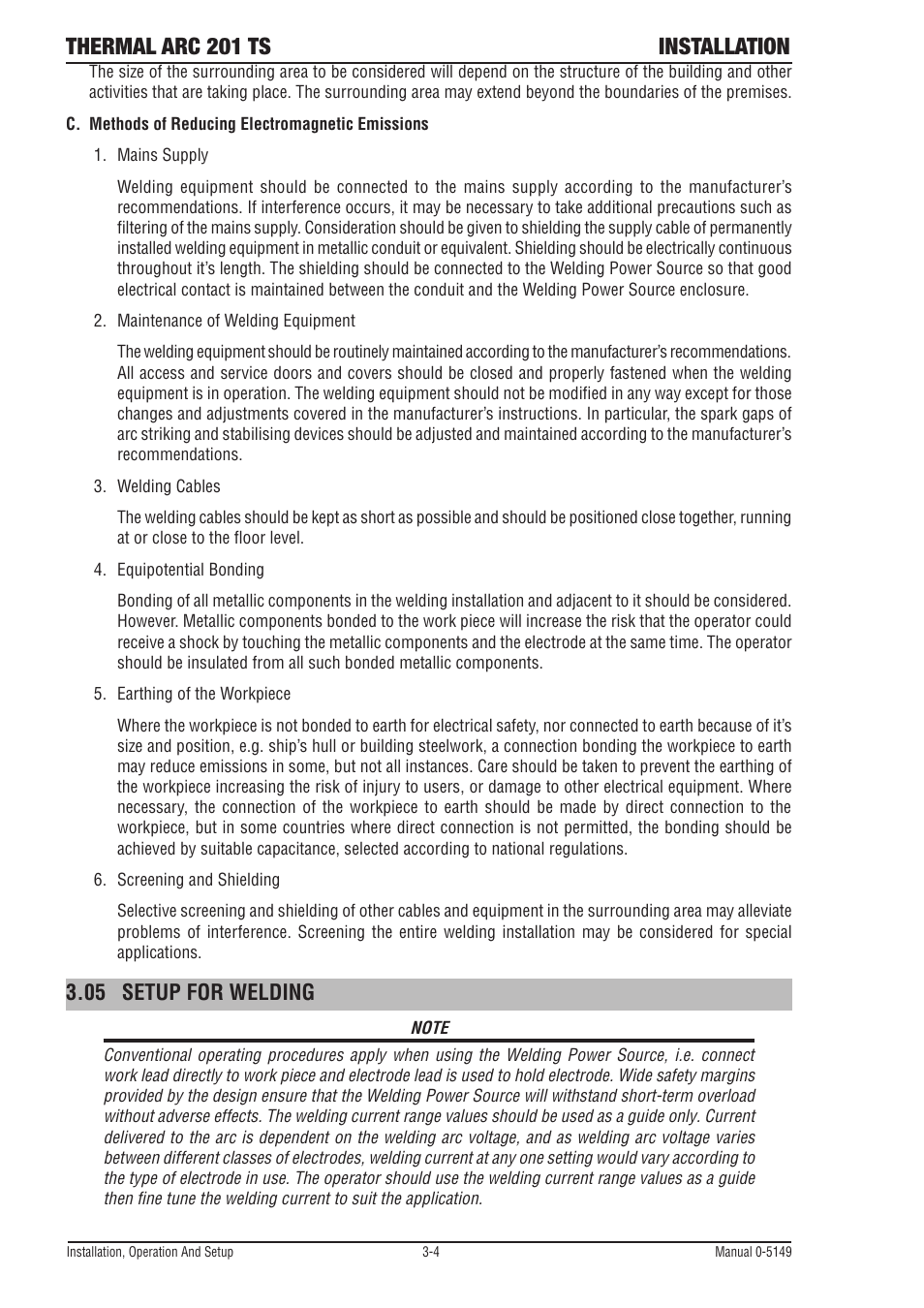 05 setup for welding, Setup for welding -4, Thermal arc 201 ts installation | Tweco 201 ts Thermal Arc User Manual | Page 22 / 48