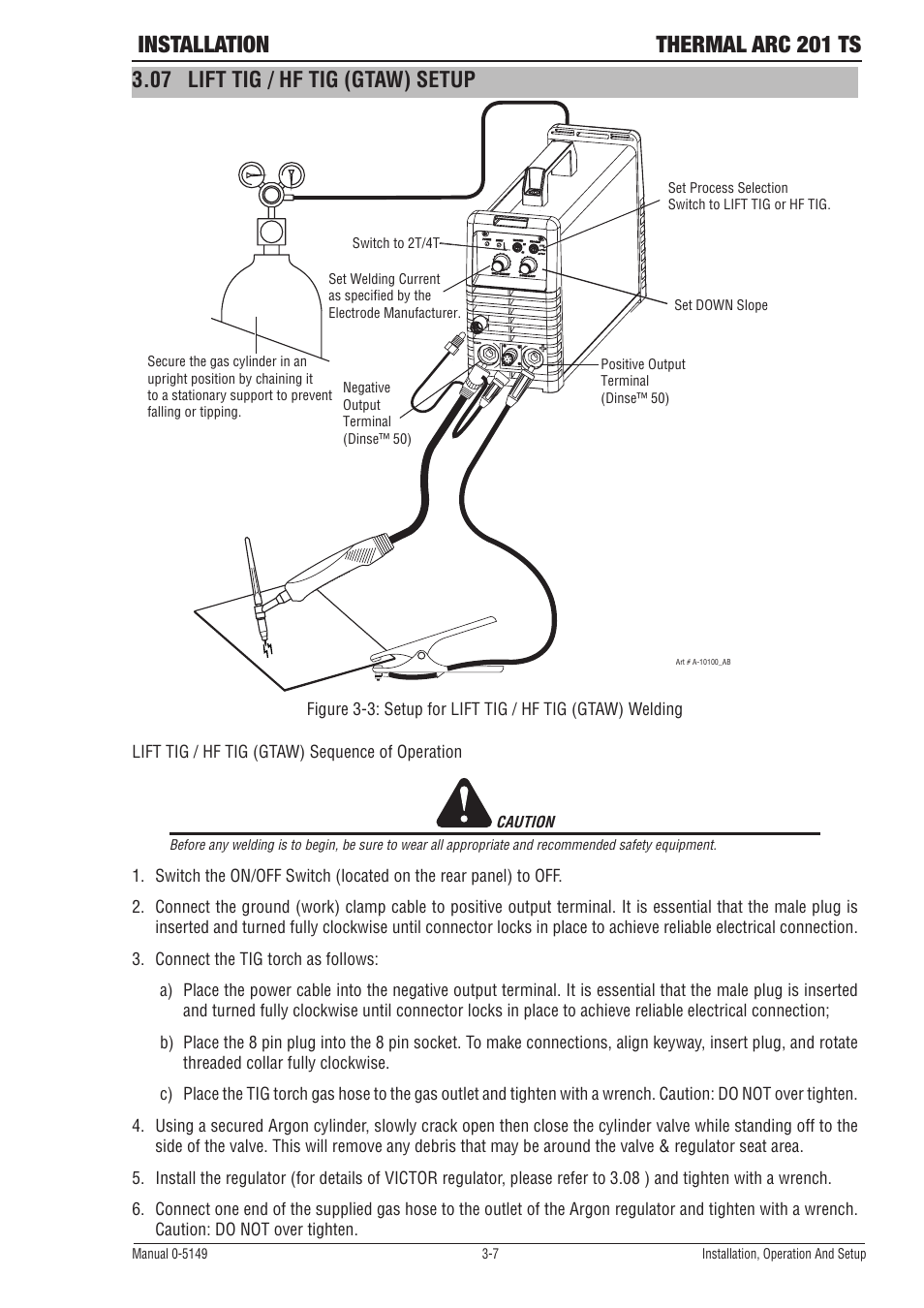 07 lift tig / hf tig (gtaw) setup, Lift tig / hf tig (gtaw) setup -7, Installation thermal arc 201 ts | Tweco 201 ts Thermal Arc User Manual | Page 25 / 48
