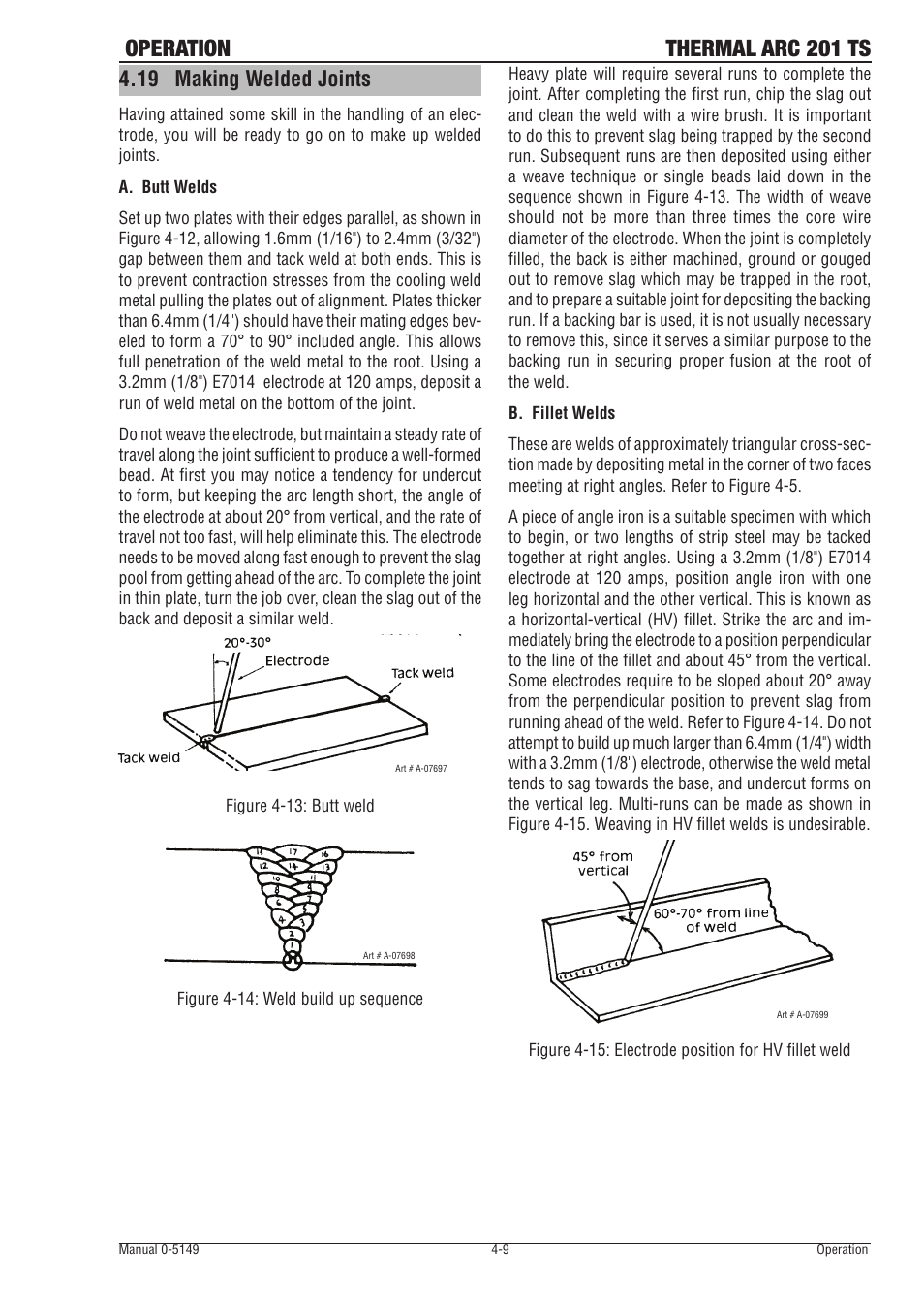 19 making welded joints, Making welded joints -9, Operation thermal arc 201 ts | Tweco 201 ts Thermal Arc User Manual | Page 35 / 48