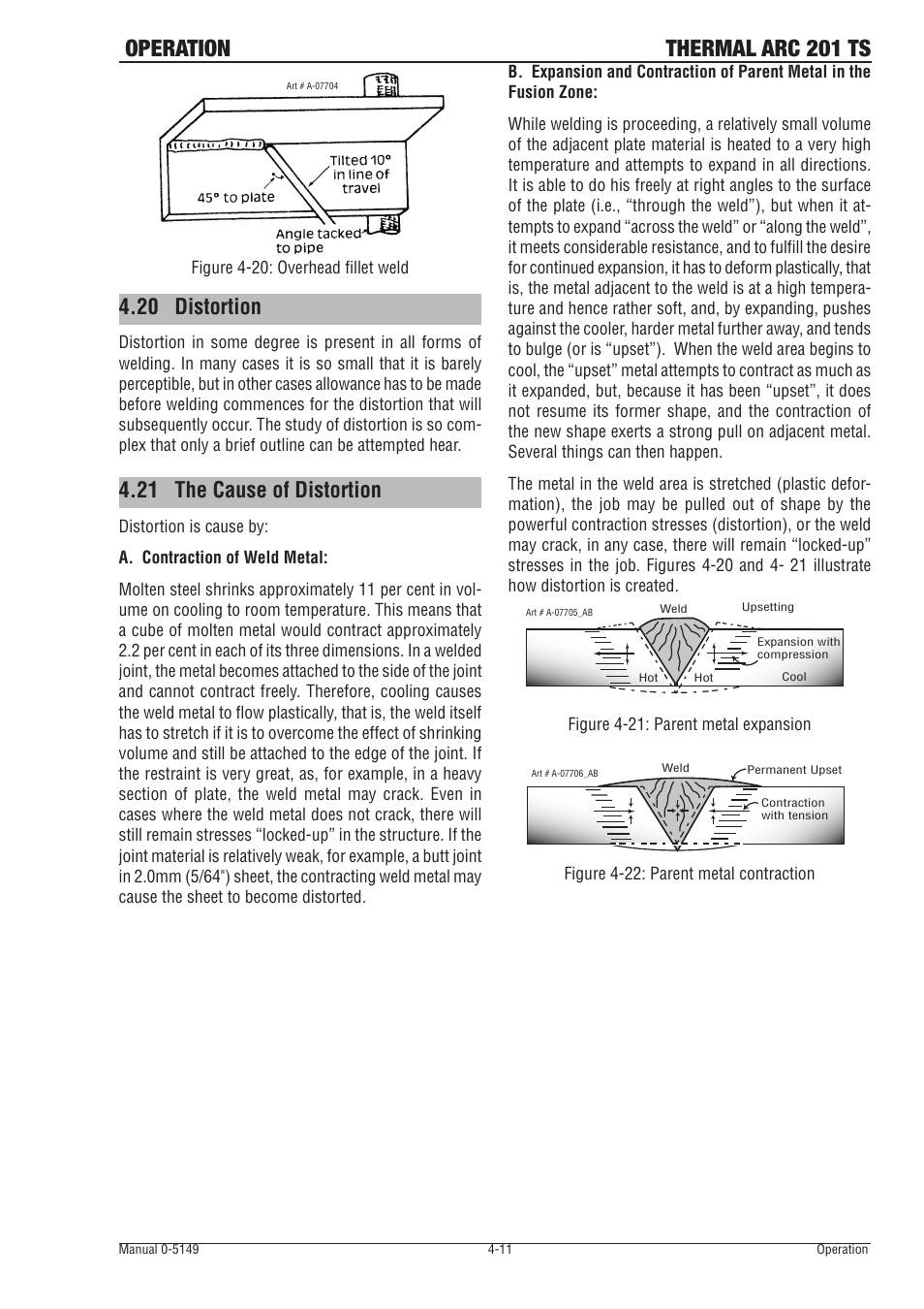 20 distortion, 21 the cause of distortion, 20 distortion -11 4.21 | The cause of distortion -11, Operation thermal arc 201 ts | Tweco 201 ts Thermal Arc User Manual | Page 37 / 48